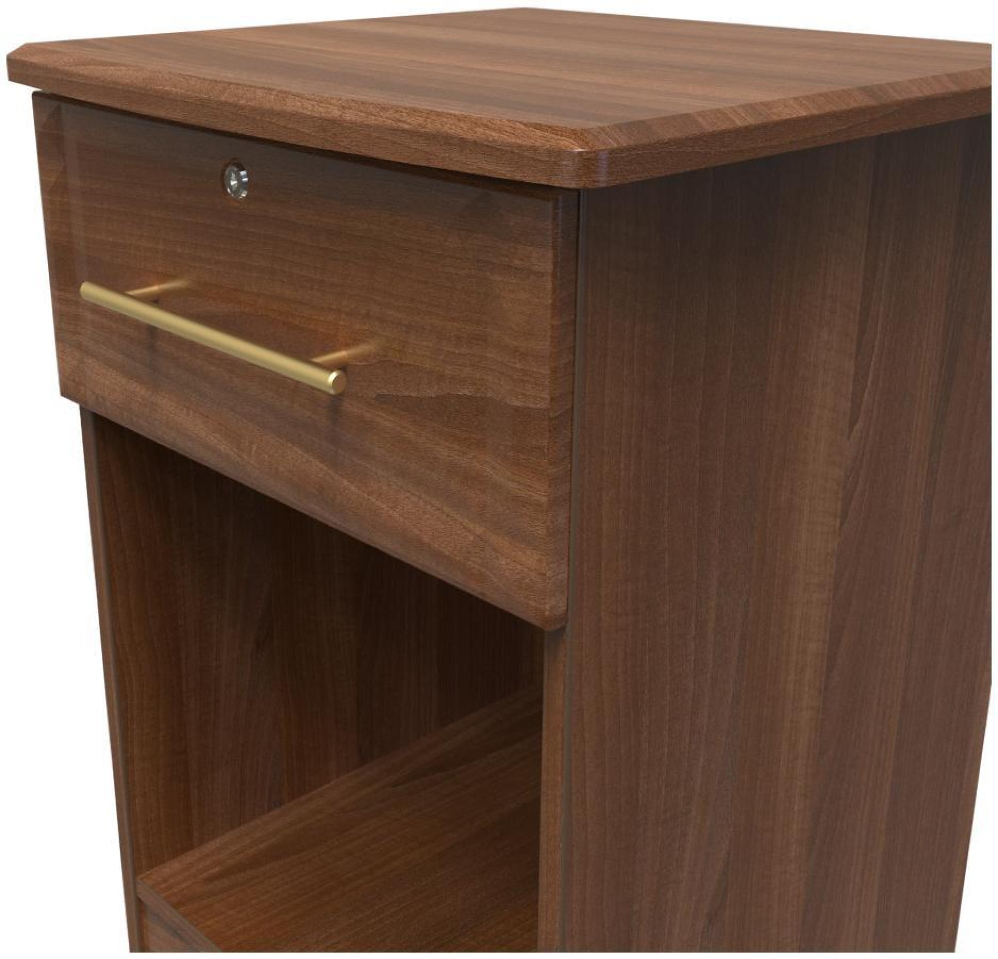 Product photograph of Faye Walnut Effect 1 Drawer Bedside Table With Lock from Choice Furniture Superstore.