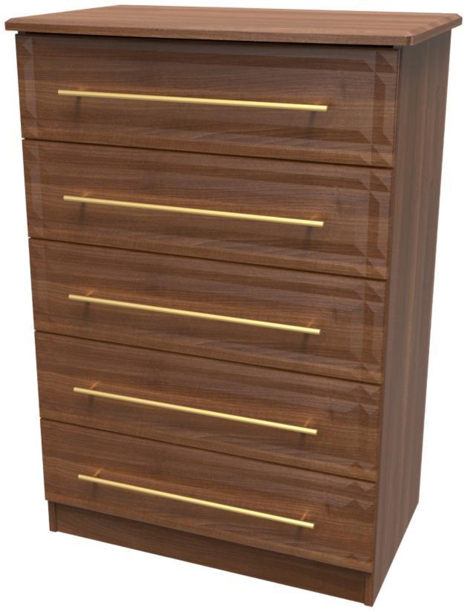 Product photograph of Faye Walnut Effect 5 Drawer Chest from Choice Furniture Superstore.