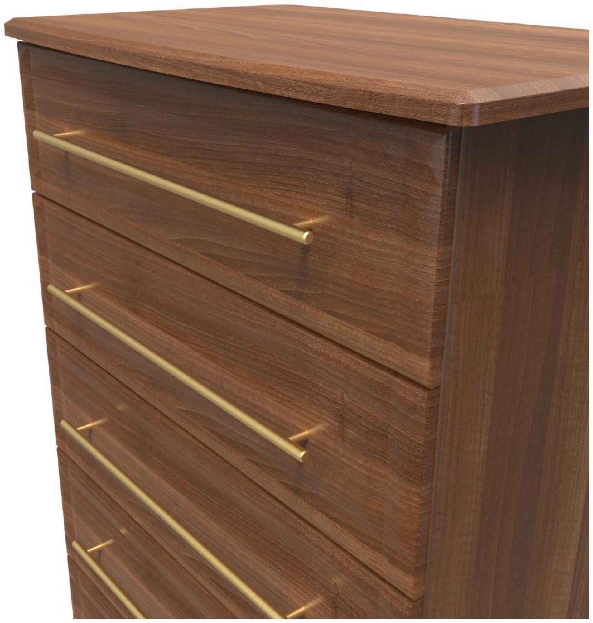 Product photograph of Faye Walnut Effect 5 Drawer Chest from Choice Furniture Superstore.