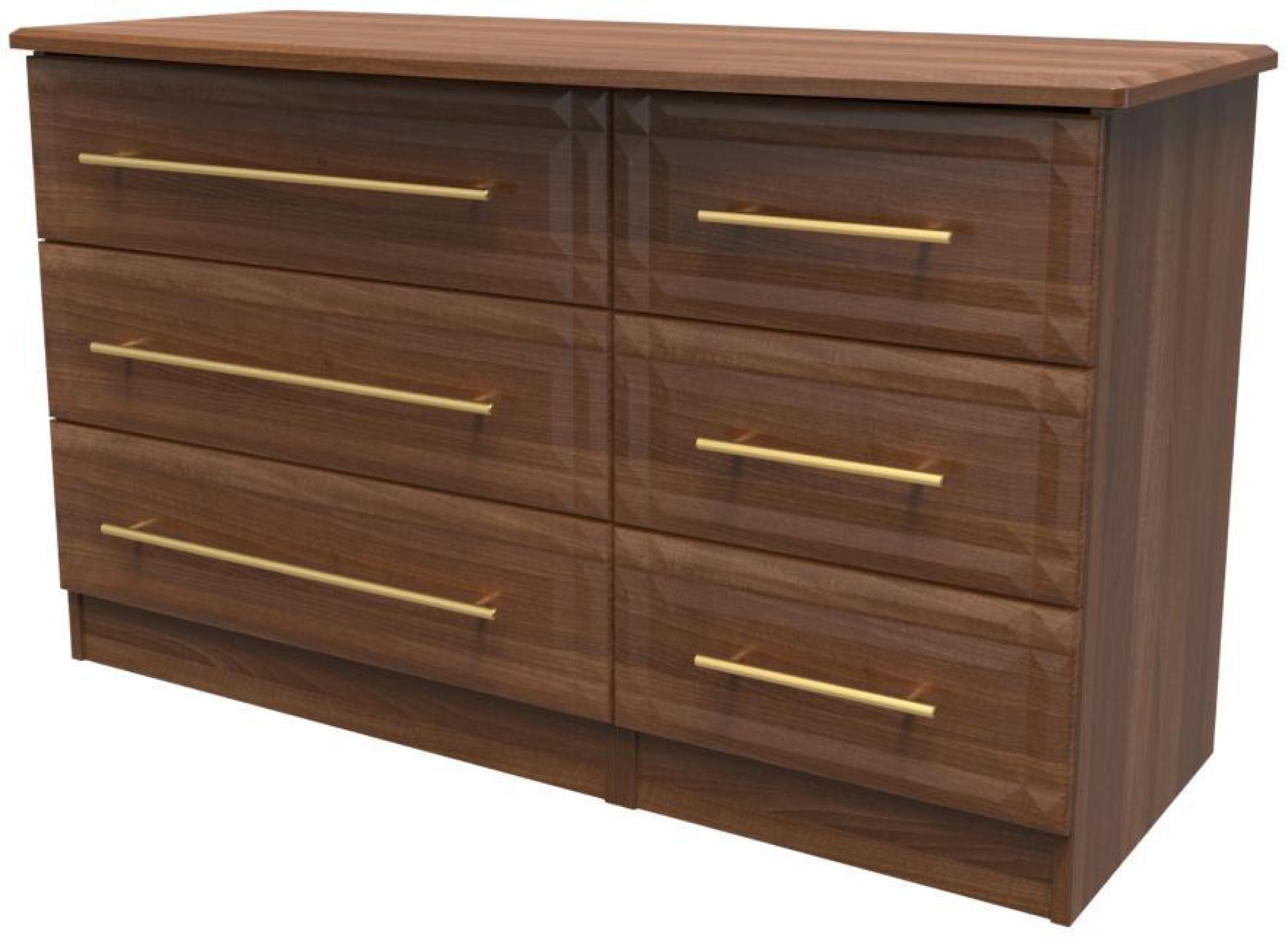 Product photograph of Faye Walnut Effect 6 Drawer Midi Dresser from Choice Furniture Superstore.