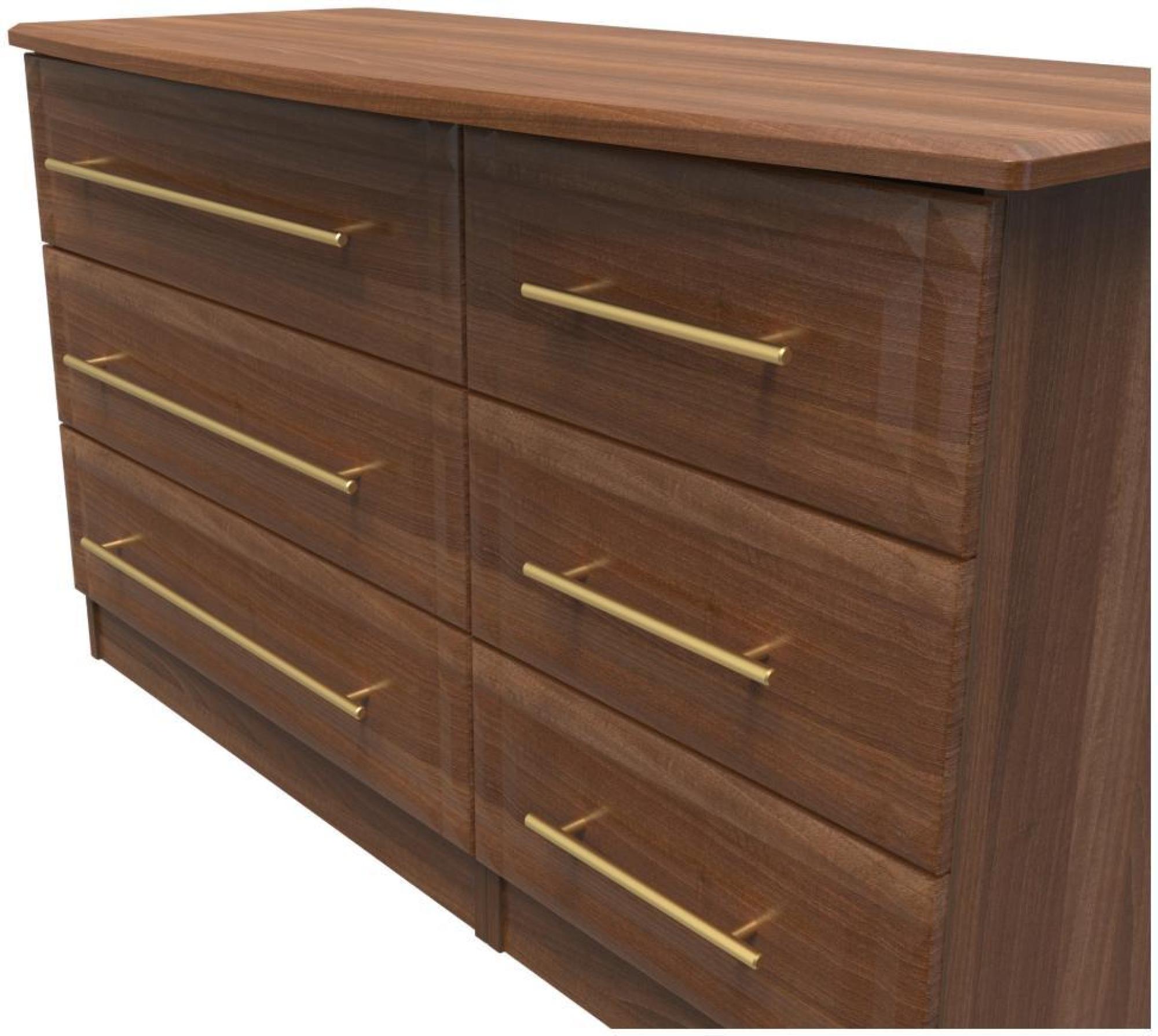 Product photograph of Faye Walnut Effect 6 Drawer Midi Dresser from Choice Furniture Superstore.