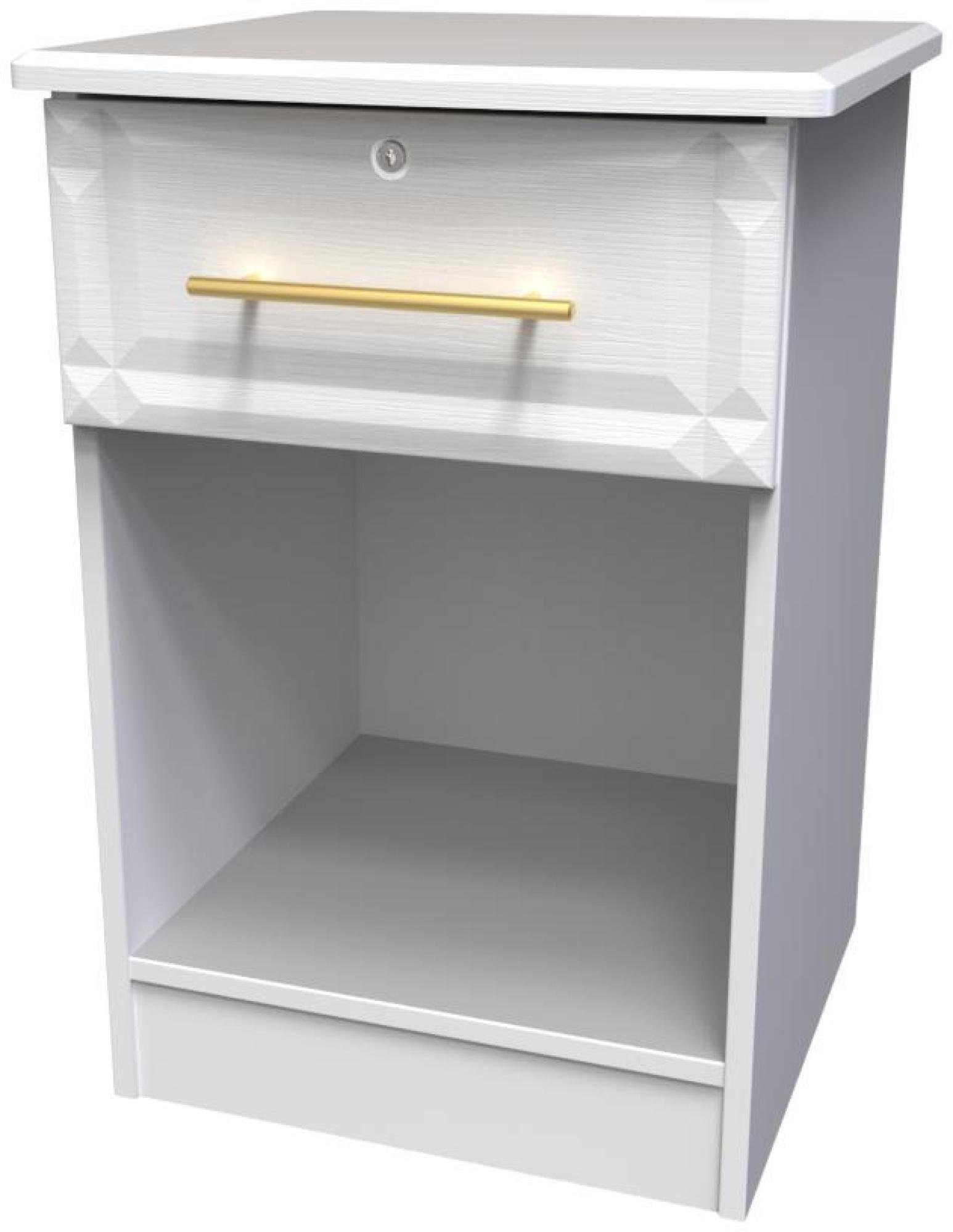 Product photograph of Faye White Ash 1 Drawer Bedside Table With Lock from Choice Furniture Superstore.