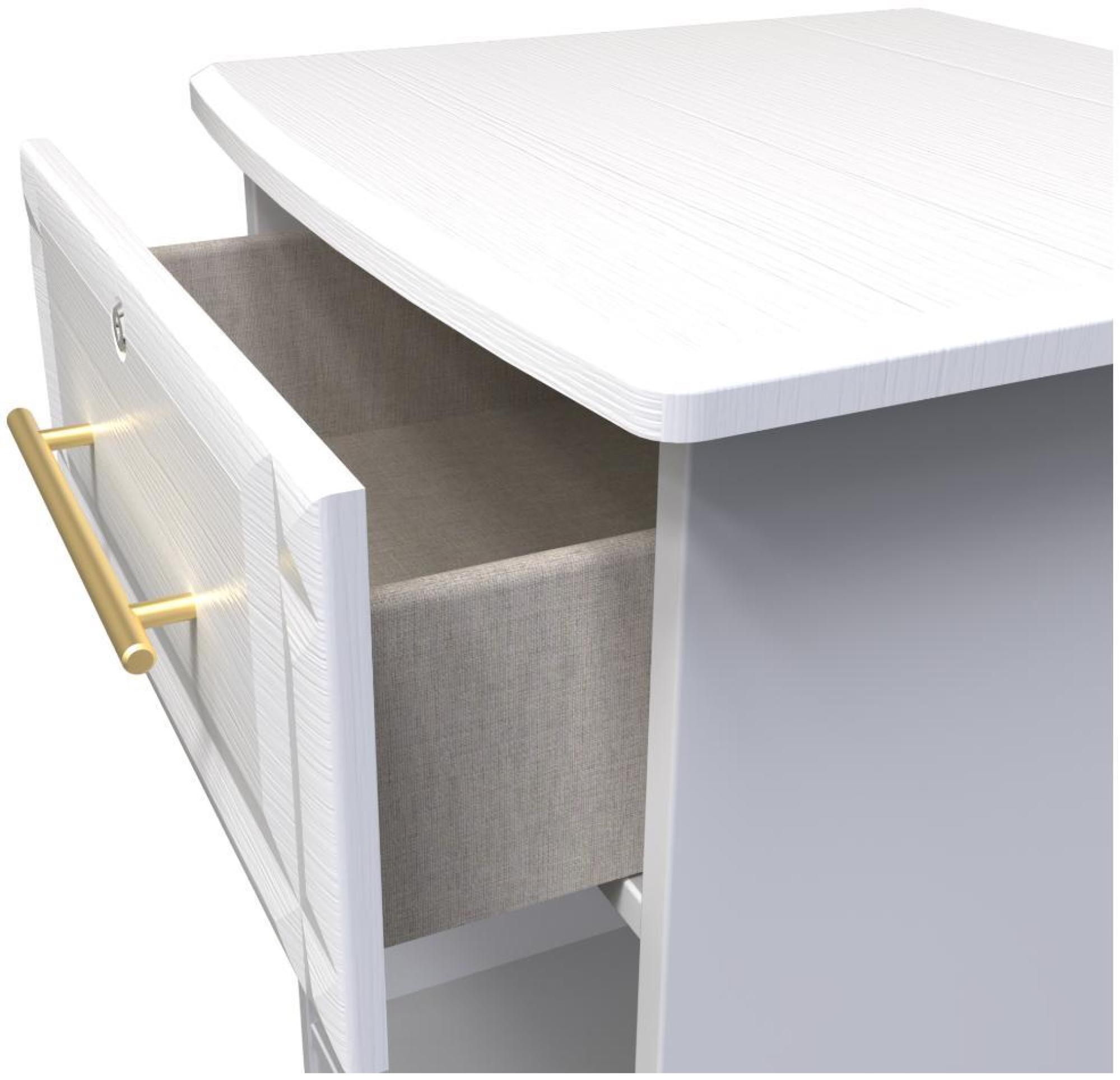 Product photograph of Faye White Ash 1 Drawer Bedside Table With Lock from Choice Furniture Superstore.