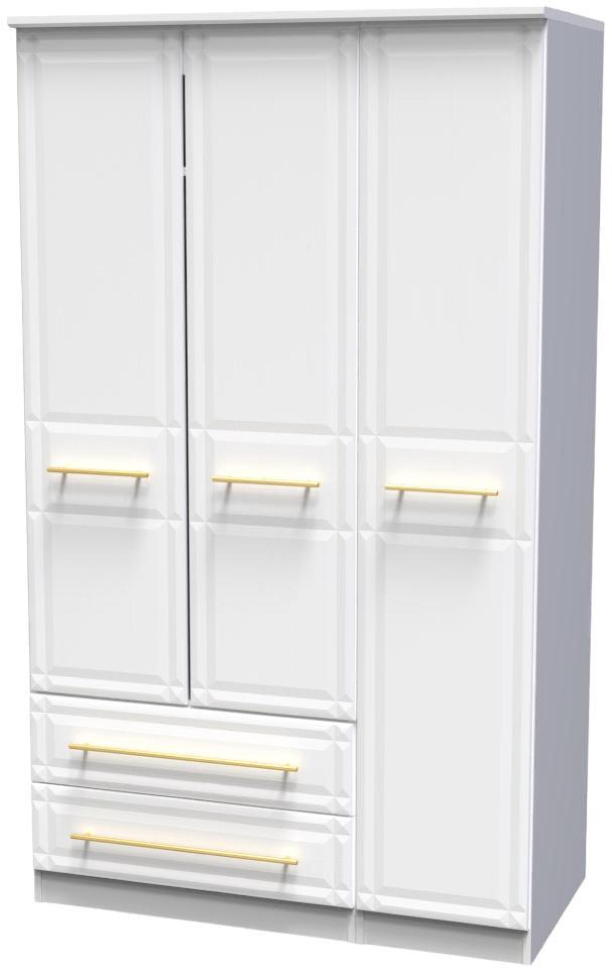 Product photograph of Faye White 3 Door Triple Wardrobe - Lhf 2 Drawers from Choice Furniture Superstore.