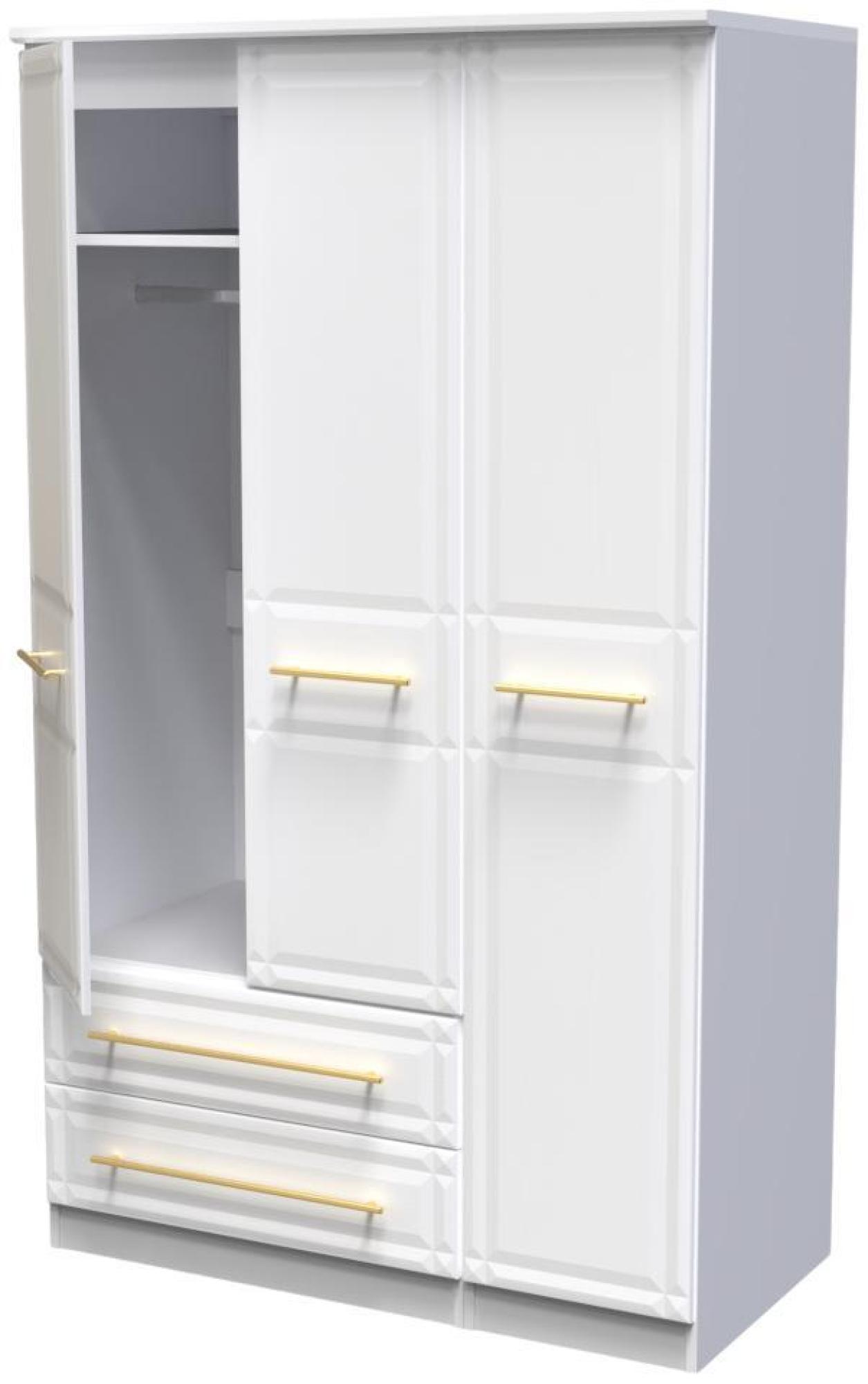 Product photograph of Faye White 3 Door Triple Wardrobe - Lhf 2 Drawers from Choice Furniture Superstore.