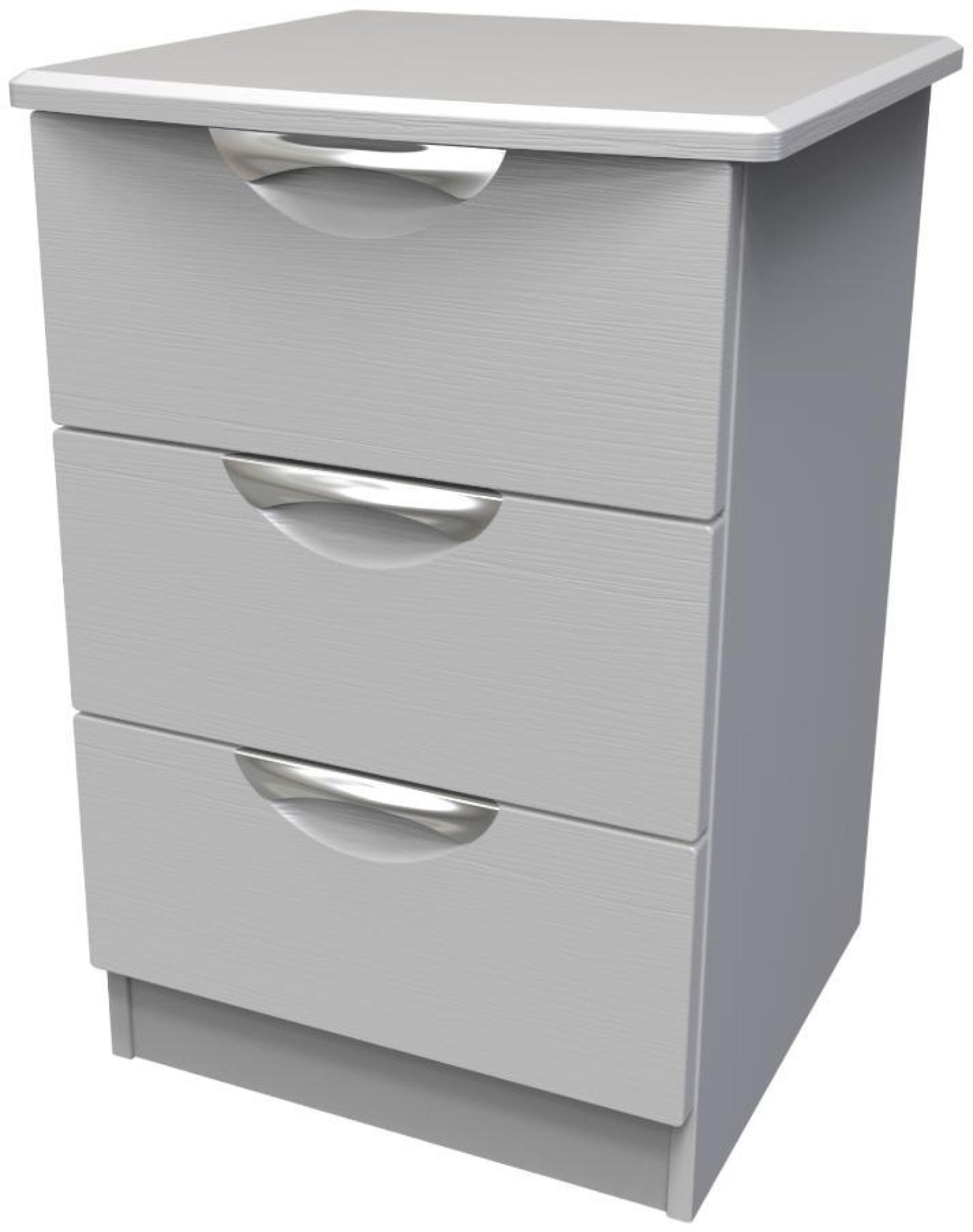 Product photograph of Flora Grey Ash 3 Drawer Beside Cabinet from Choice Furniture Superstore.