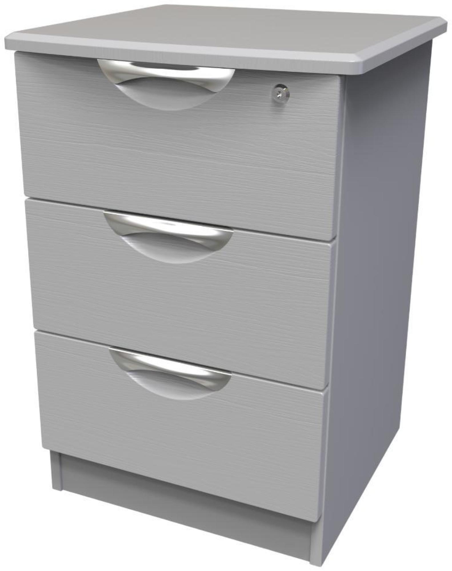 Product photograph of Flora Grey Ash 3 Drawer Bedside Cabinet With Lock from Choice Furniture Superstore.