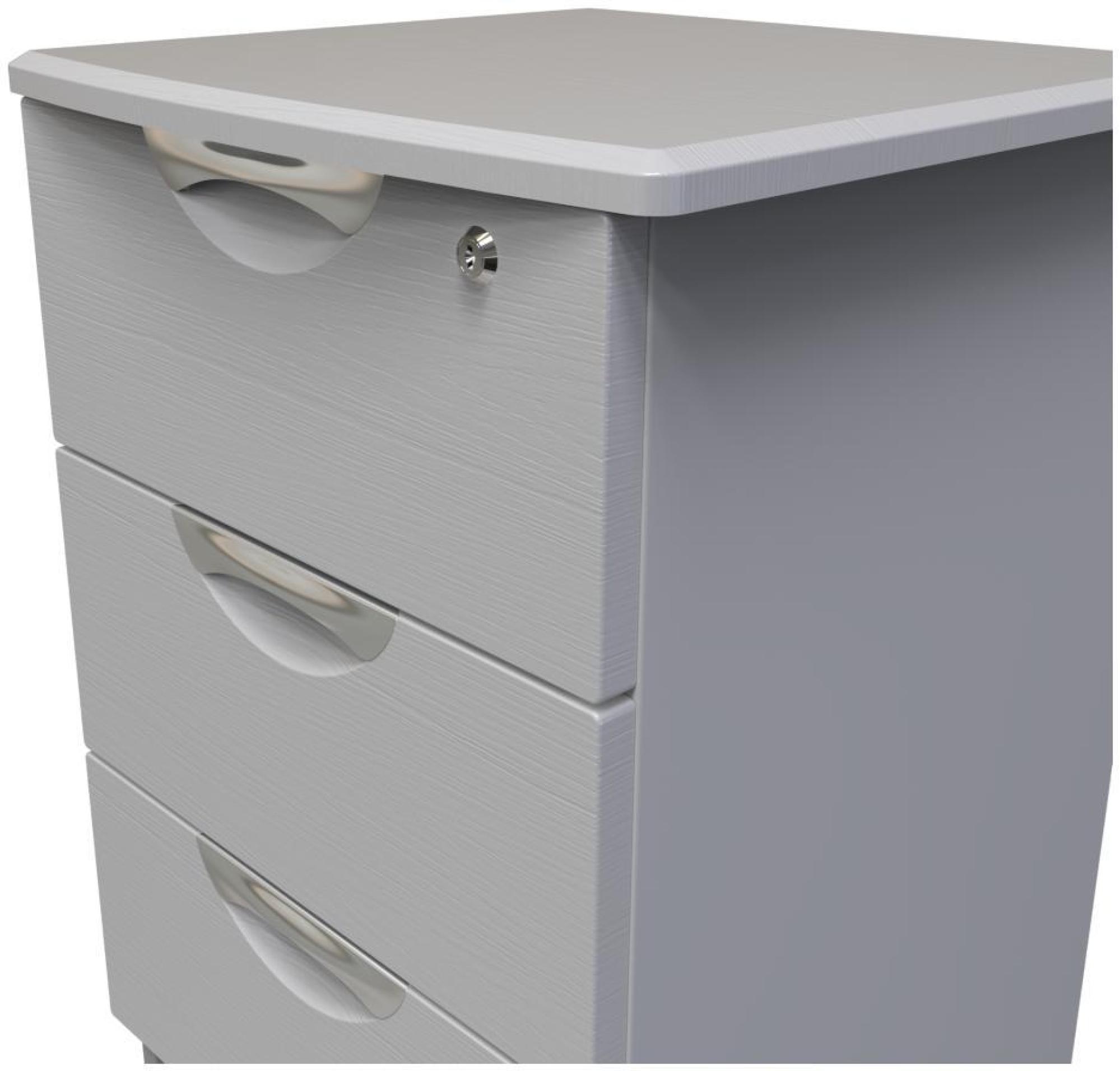 Product photograph of Flora Grey Ash 3 Drawer Bedside Cabinet With Lock from Choice Furniture Superstore.