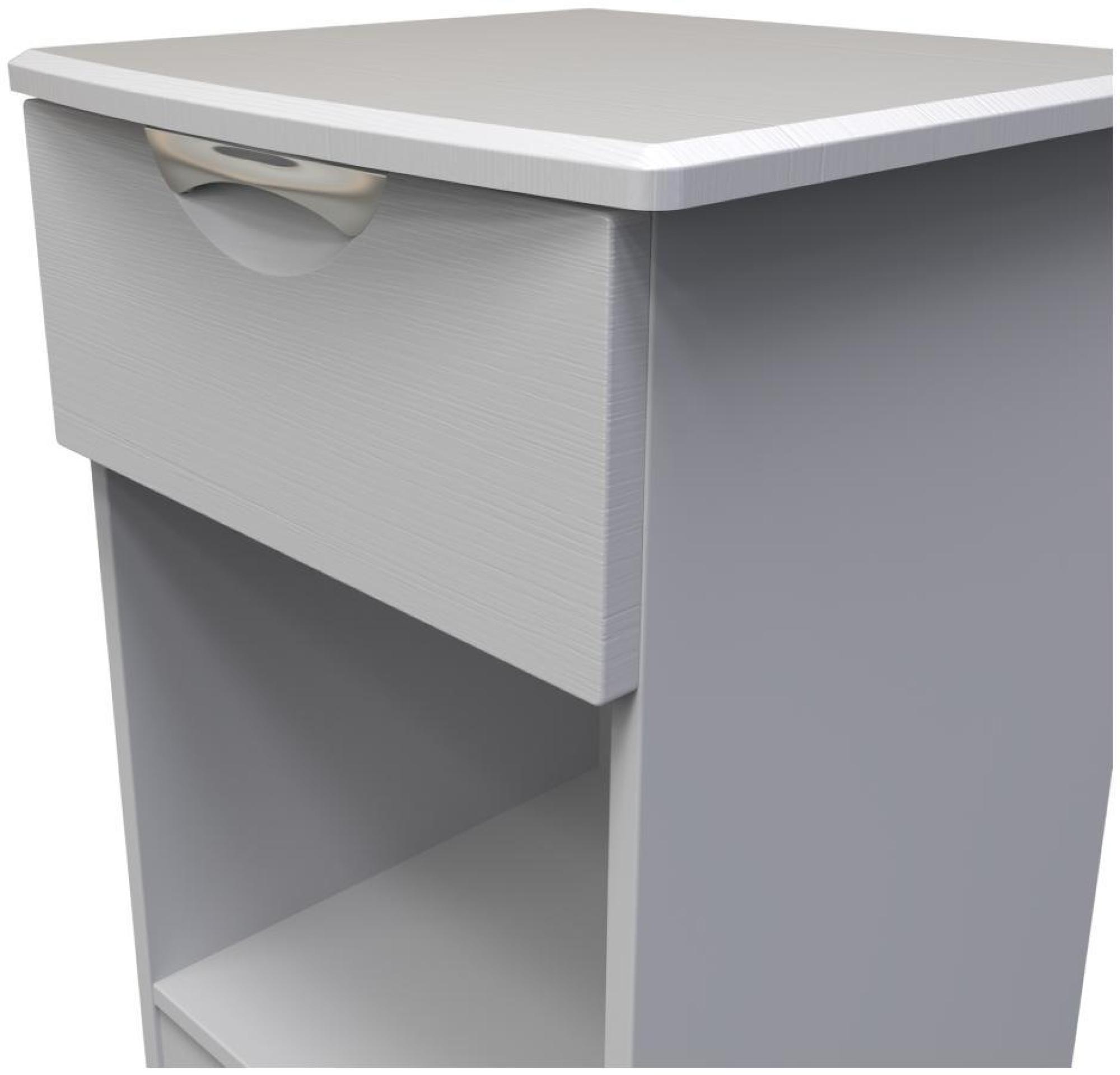 Product photograph of Flora Grey Ash 1 Drawer Bedside Cabinet from Choice Furniture Superstore.