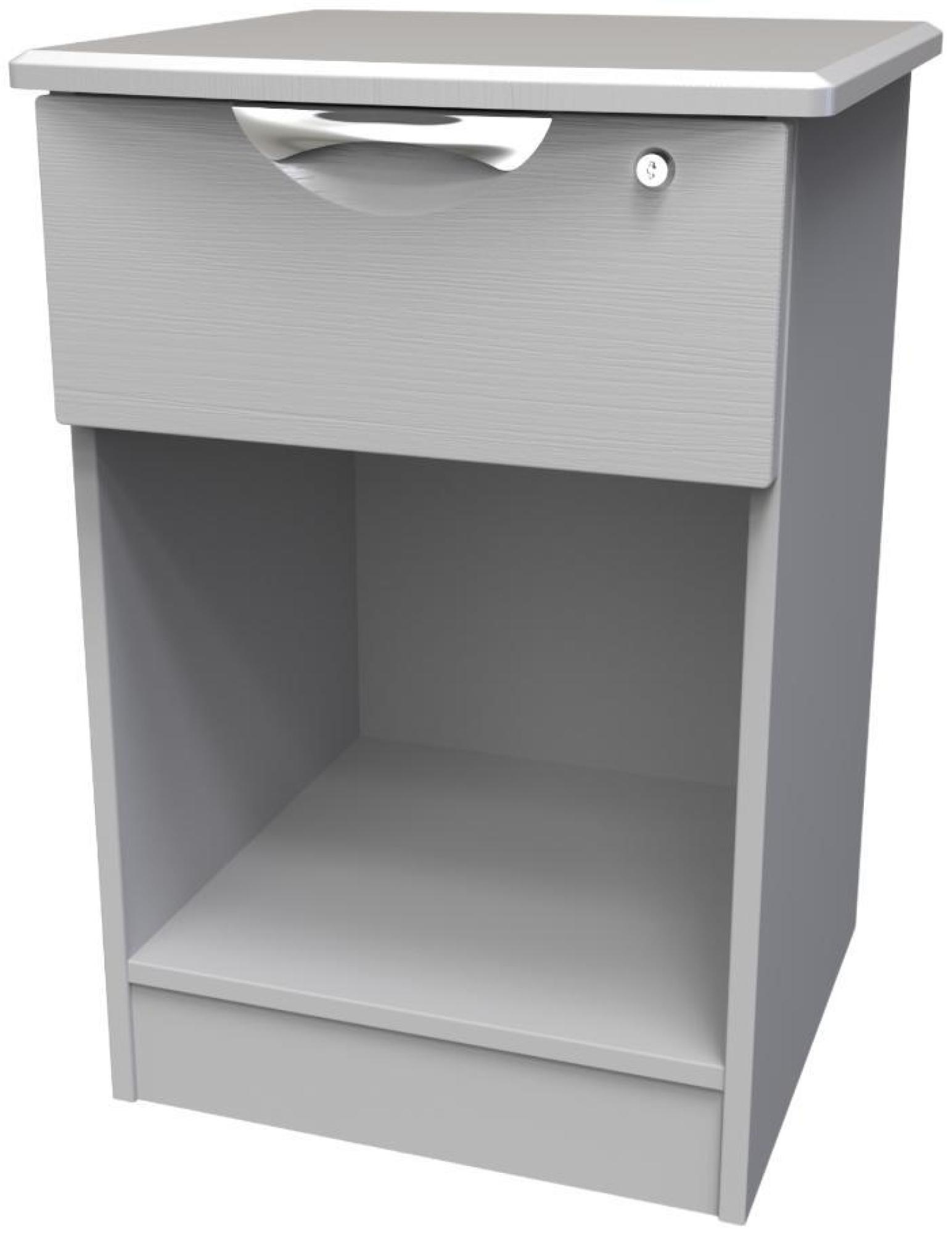 Product photograph of Flora Grey Ash 1 Drawer Bedside Table With Lock from Choice Furniture Superstore.