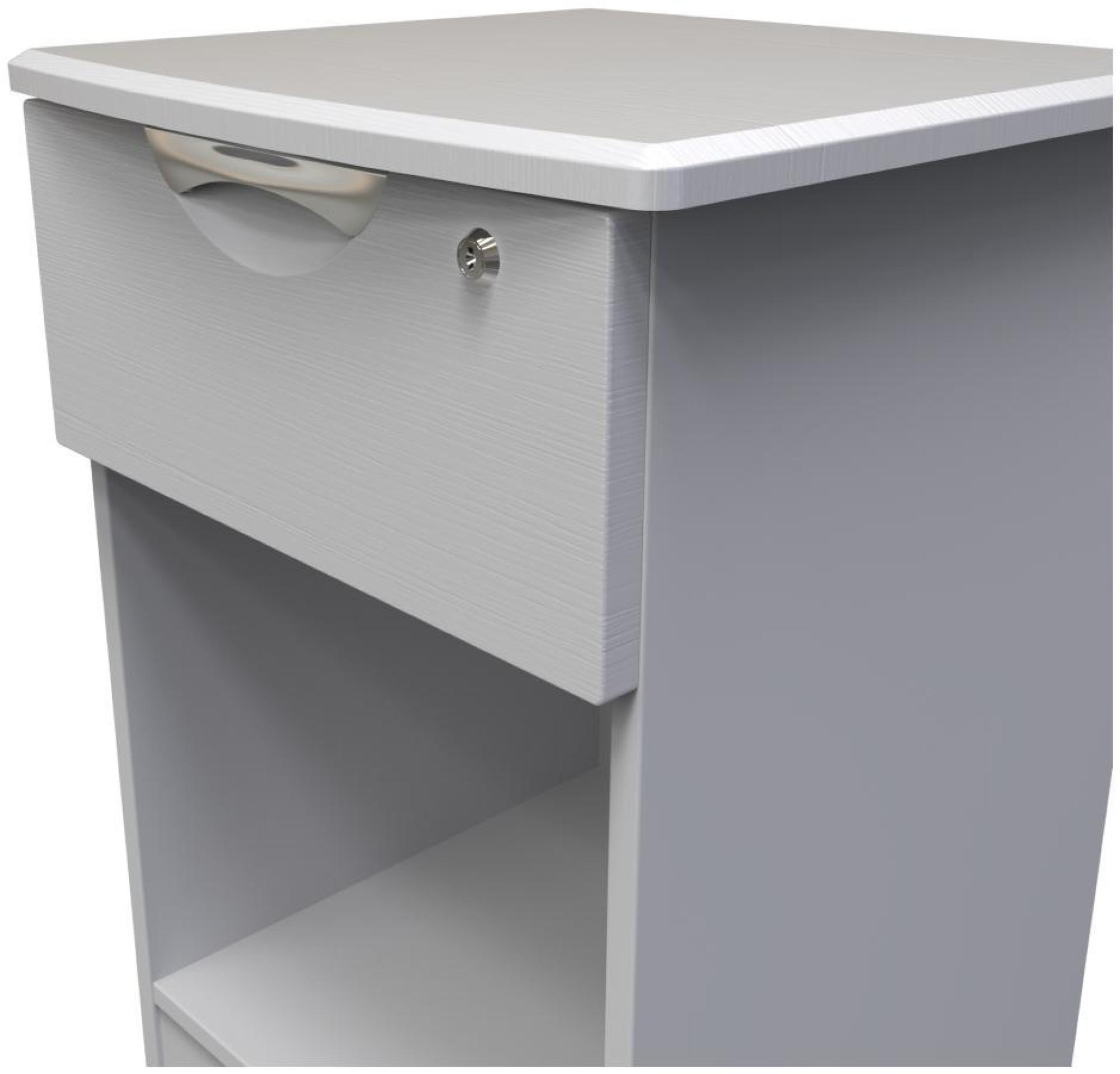 Product photograph of Flora Grey Ash 1 Drawer Bedside Table With Lock from Choice Furniture Superstore.