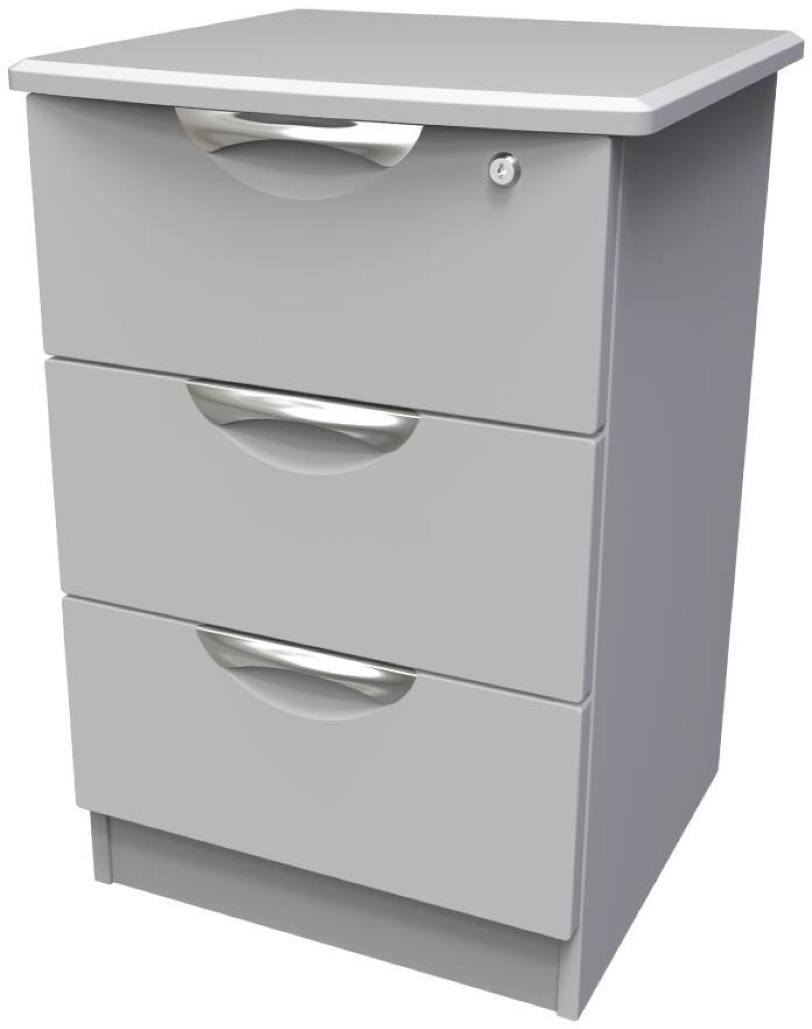 Product photograph of Flora Grey 3 Drawer Bedside Cabinet With Lock from Choice Furniture Superstore.