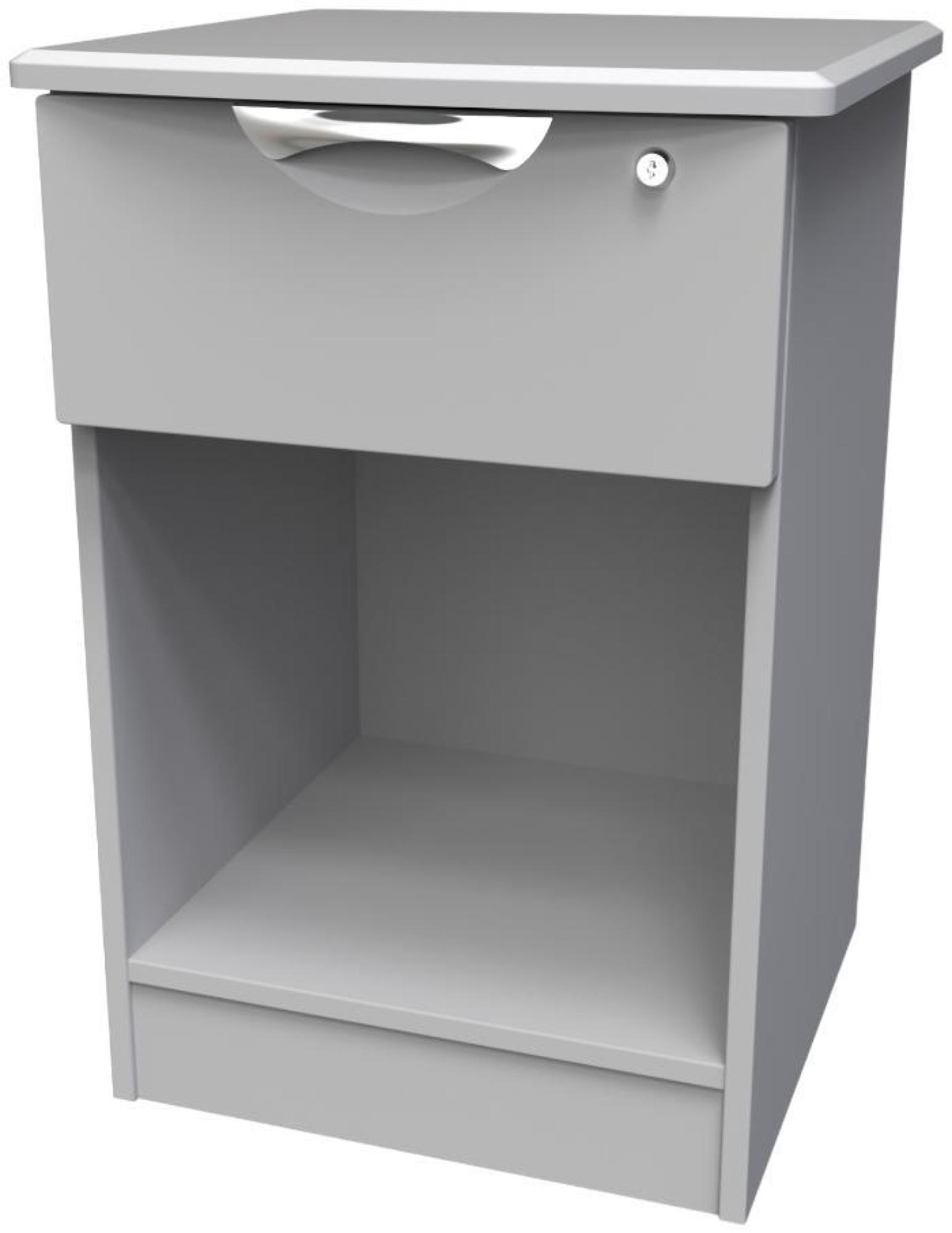 Product photograph of Flora Grey 1 Drawer Bedside Table With Lock from Choice Furniture Superstore.