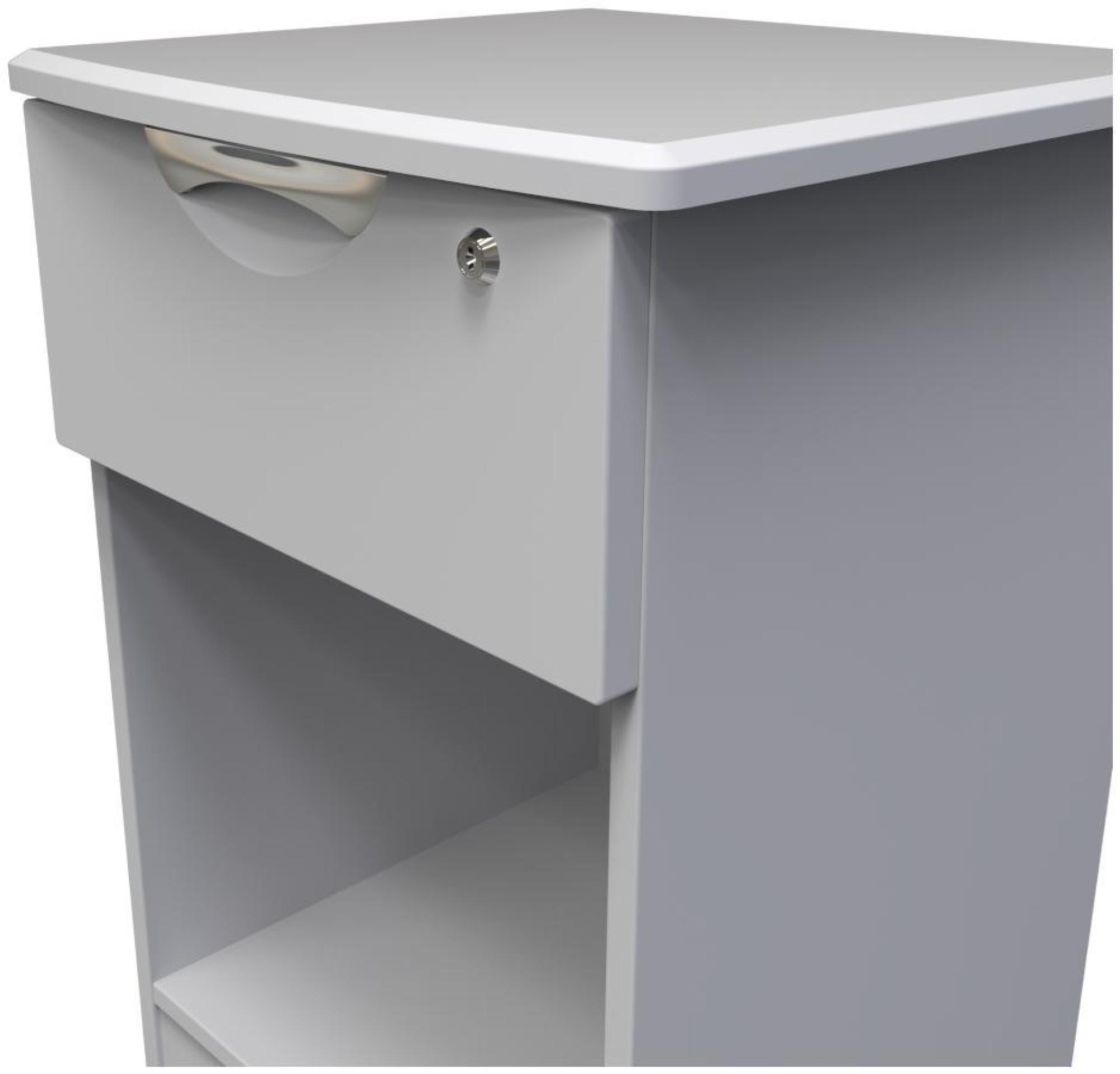 Product photograph of Flora Grey 1 Drawer Bedside Table With Lock from Choice Furniture Superstore.