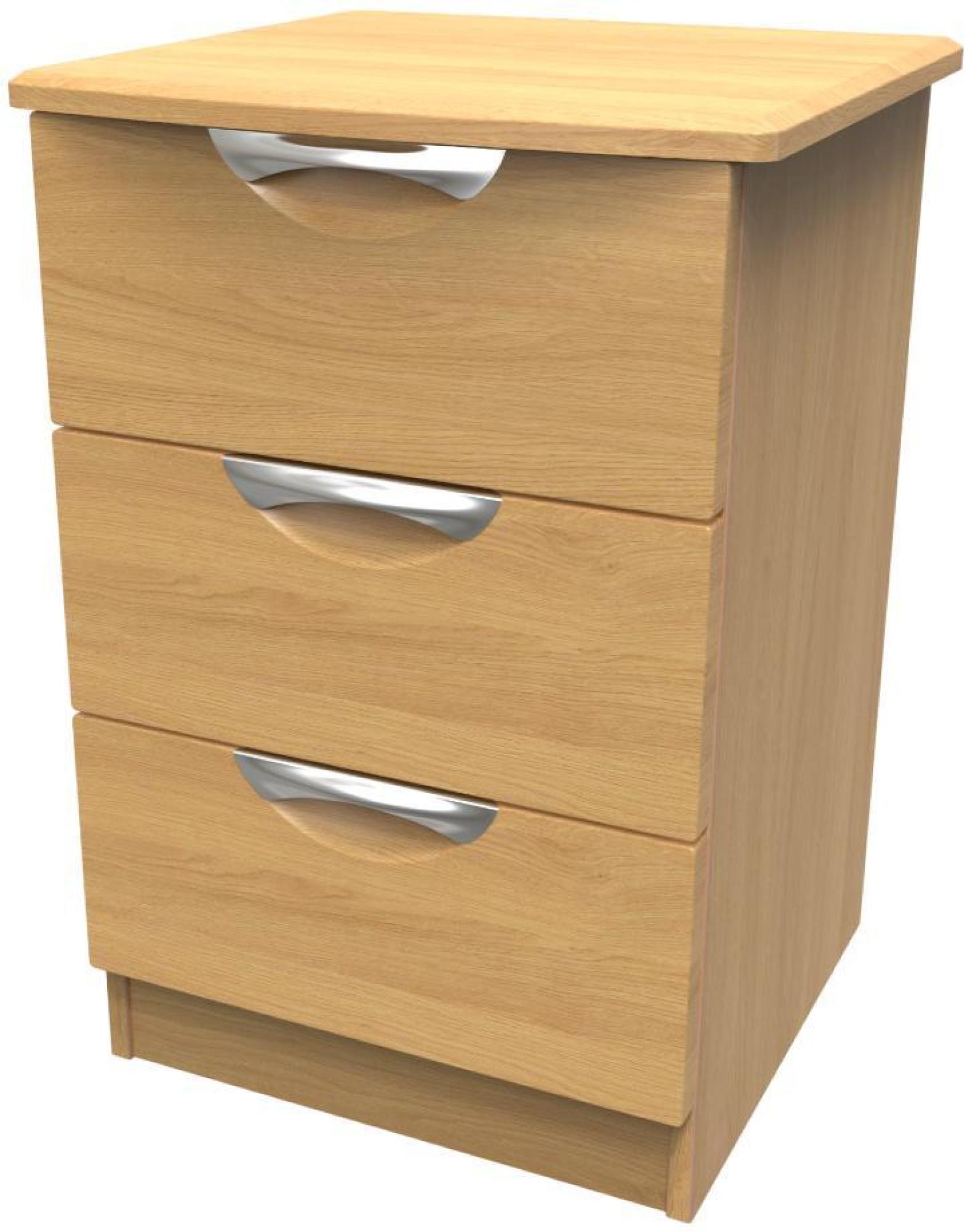 Product photograph of Flora Oak Effect 3 Drawer Beside Cabinet from Choice Furniture Superstore.