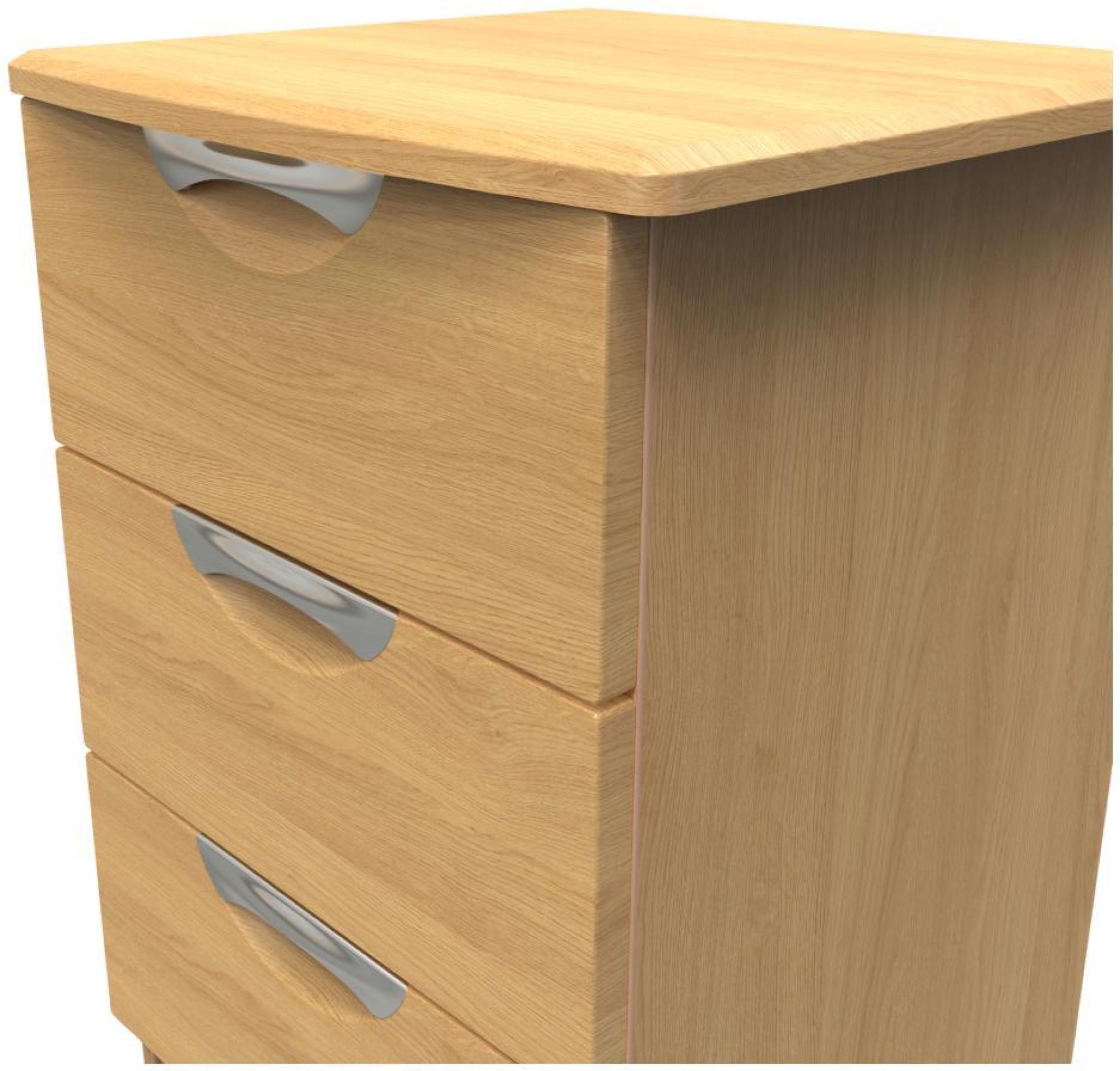 Product photograph of Flora Oak Effect 3 Drawer Beside Cabinet from Choice Furniture Superstore.