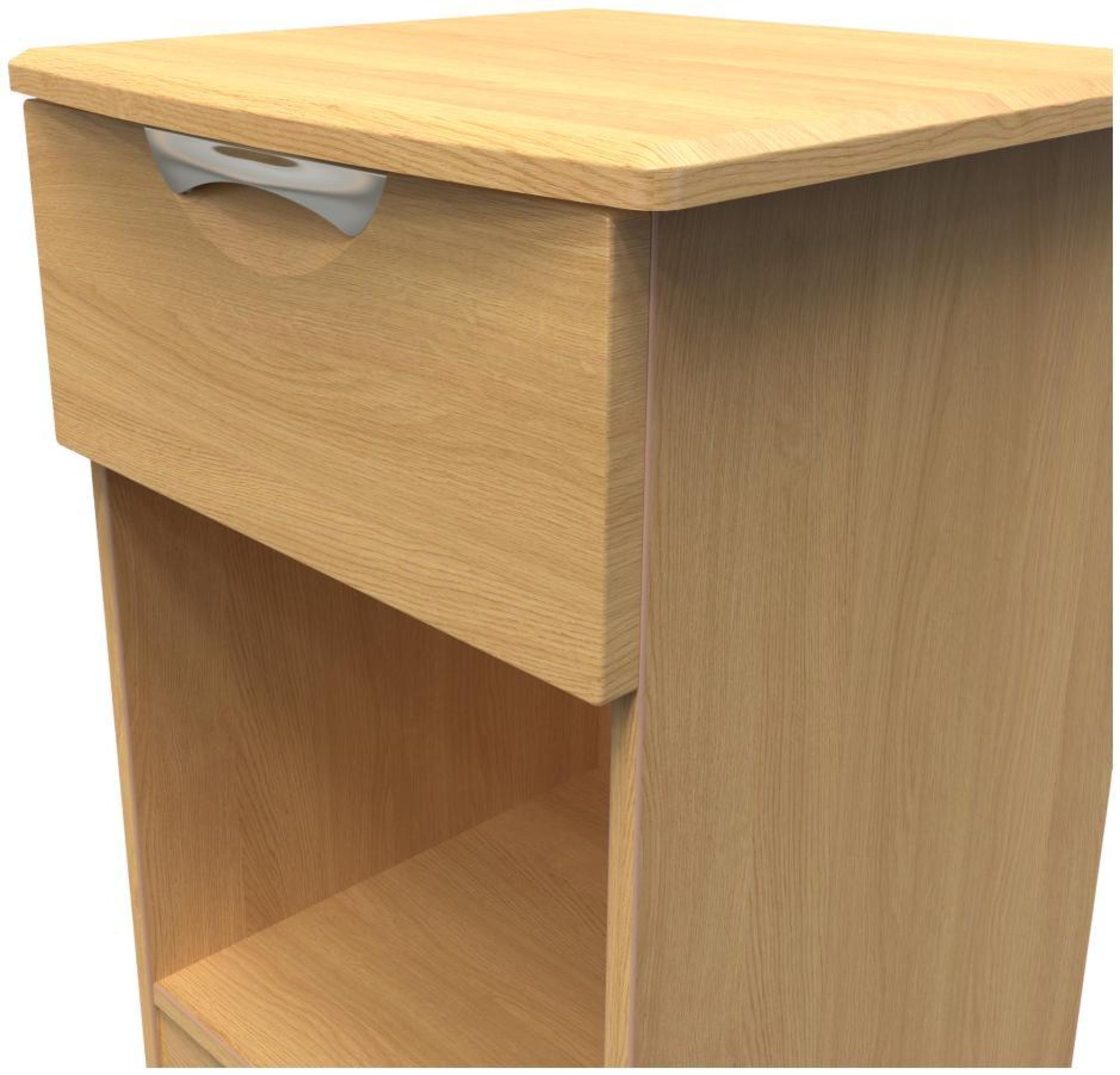 Product photograph of Flora Oak Effect 1 Drawer Bedside Cabinet from Choice Furniture Superstore.