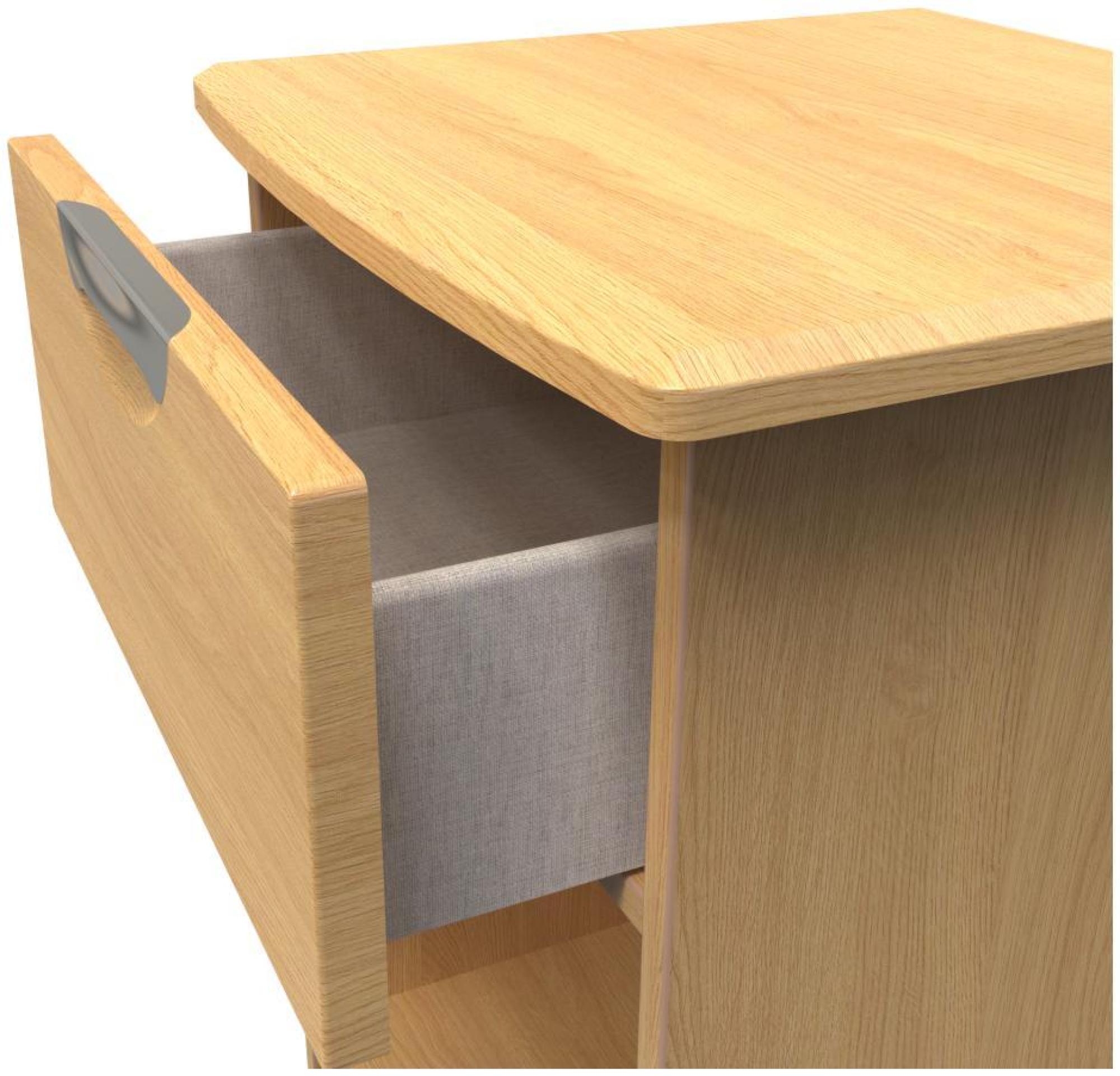 Product photograph of Flora Oak Effect 1 Drawer Bedside Cabinet from Choice Furniture Superstore.