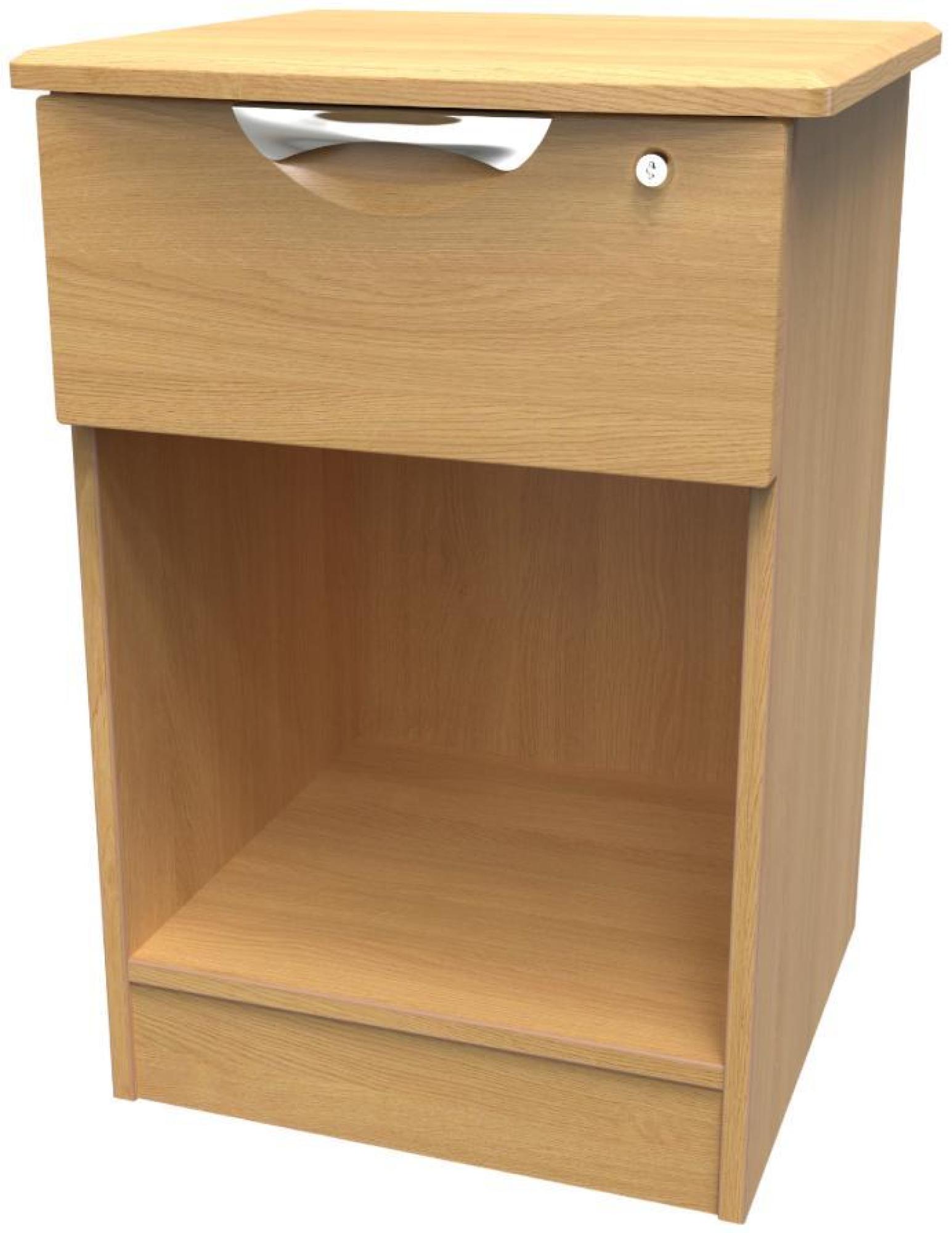 Product photograph of Flora Oak Effect 1 Drawer Bedside Table With Lock from Choice Furniture Superstore.