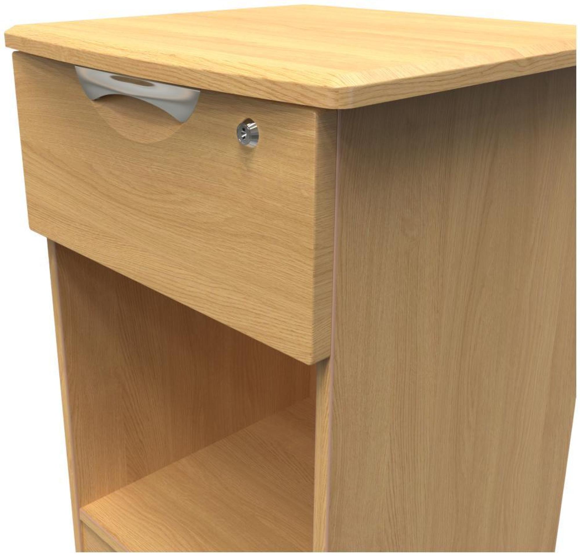 Product photograph of Flora Oak Effect 1 Drawer Bedside Table With Lock from Choice Furniture Superstore.