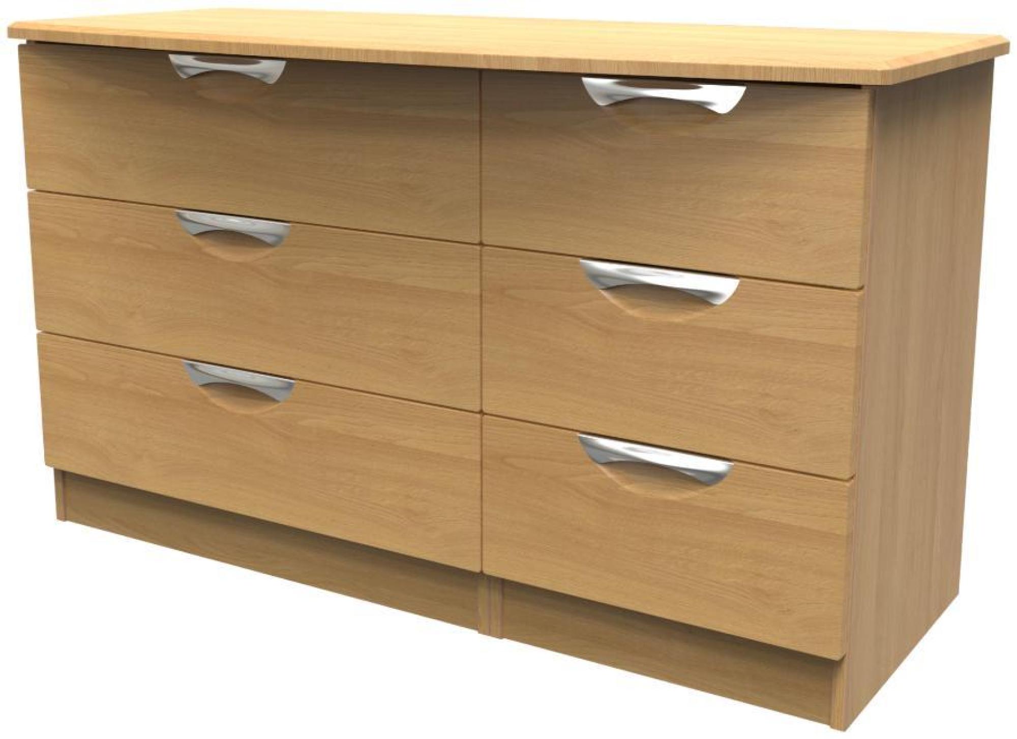 Product photograph of Flora Oak Effect 6 Drawer Midi Dresser from Choice Furniture Superstore.