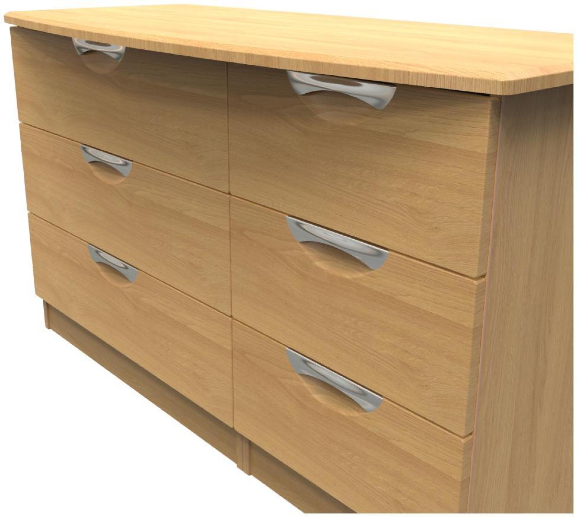 Product photograph of Flora Oak Effect 6 Drawer Midi Dresser from Choice Furniture Superstore.