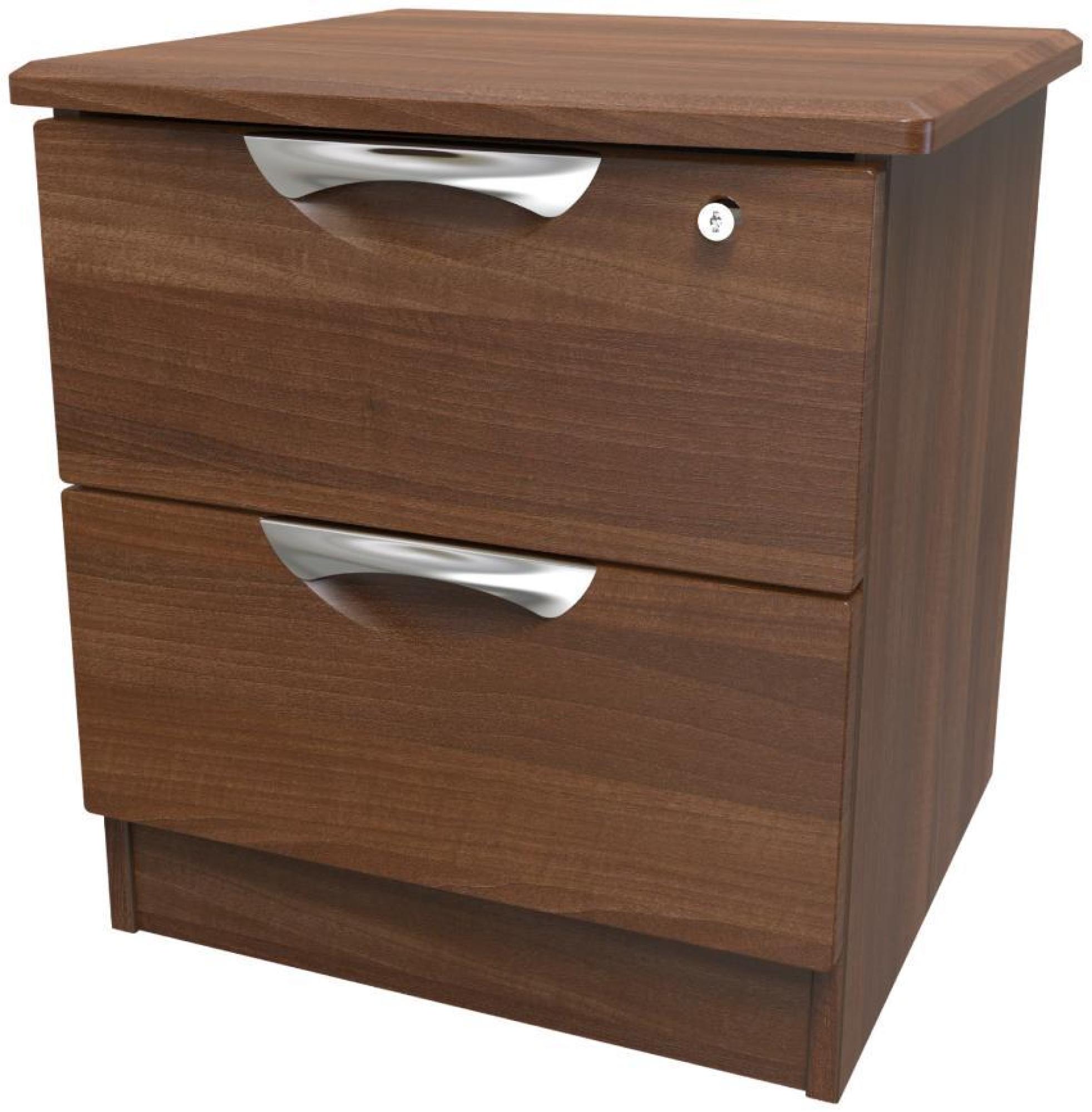 Product photograph of Flora Walnut Effect 2 Drawer Bedside Cabinet With Lock from Choice Furniture Superstore.