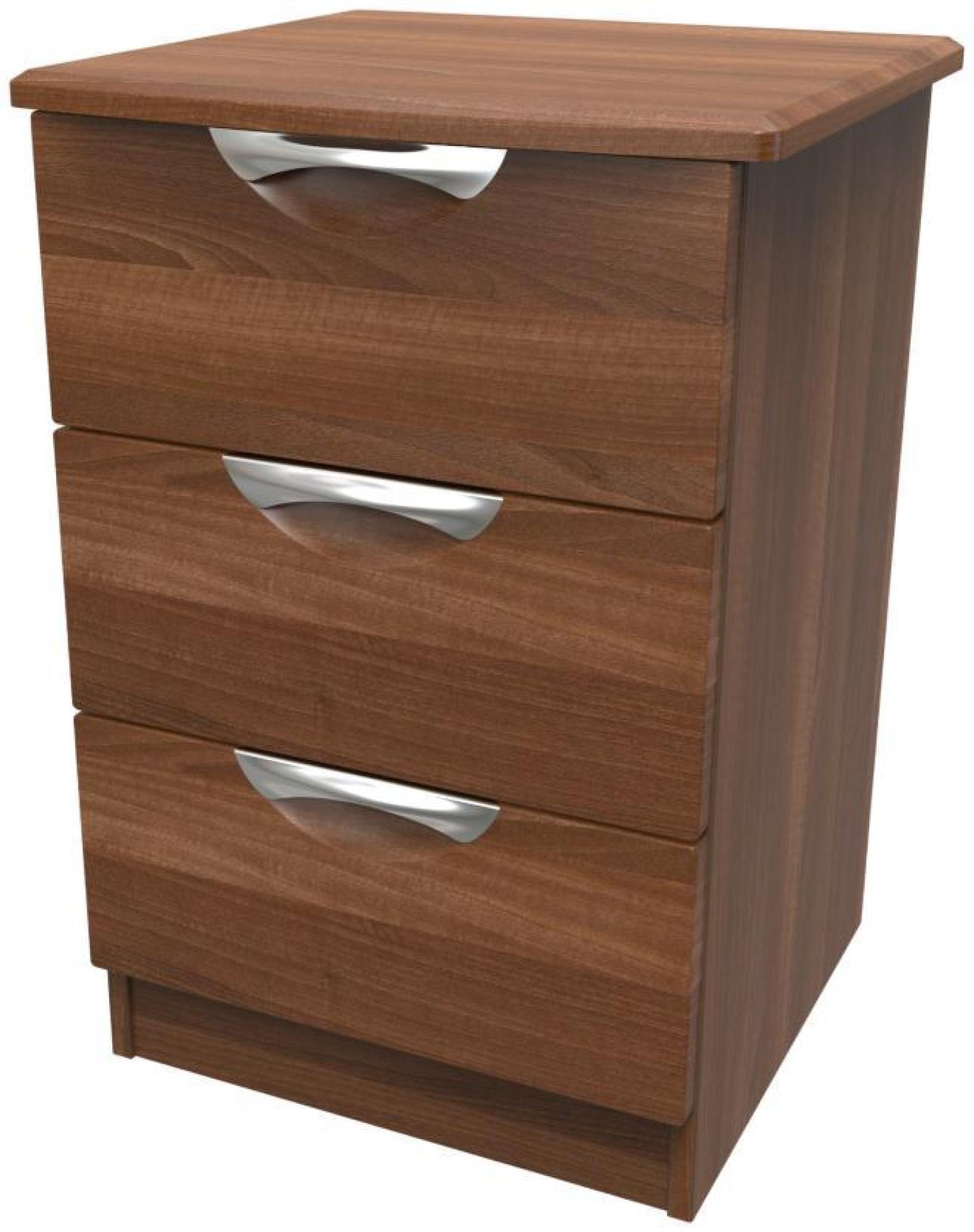 Product photograph of Flora Walnut Effect 3 Drawer Beside Cabinet from Choice Furniture Superstore.