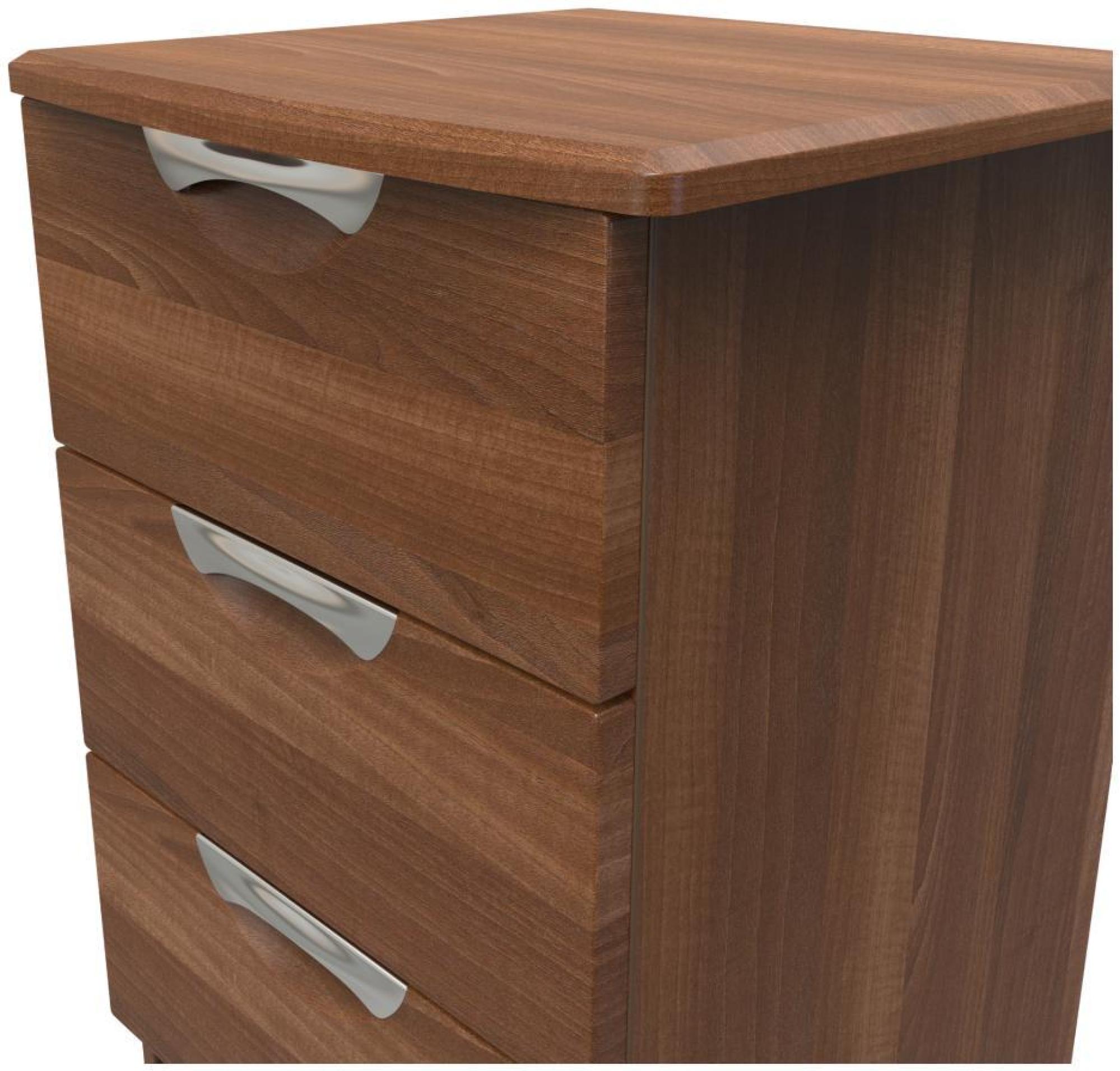 Product photograph of Flora Walnut Effect 3 Drawer Beside Cabinet from Choice Furniture Superstore.