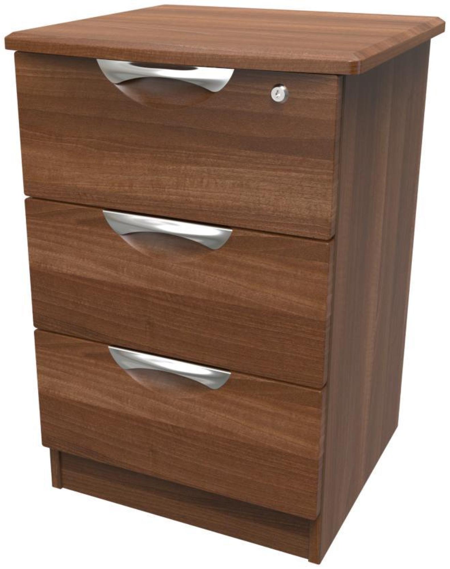 Product photograph of Flora Walnut Effect 3 Drawer Bedside Cabinet With Lock from Choice Furniture Superstore.