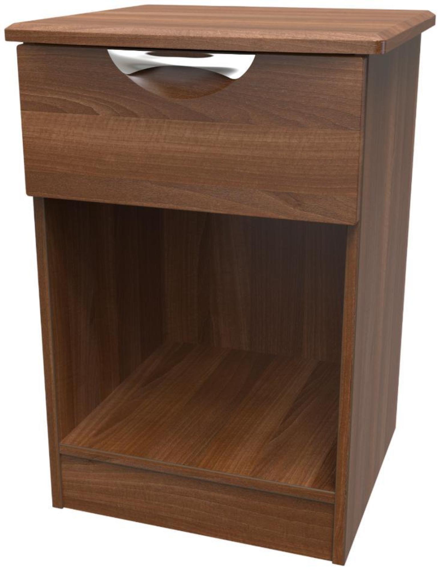 Product photograph of Flora Walnut Effect 1 Drawer Bedside Cabinet from Choice Furniture Superstore.