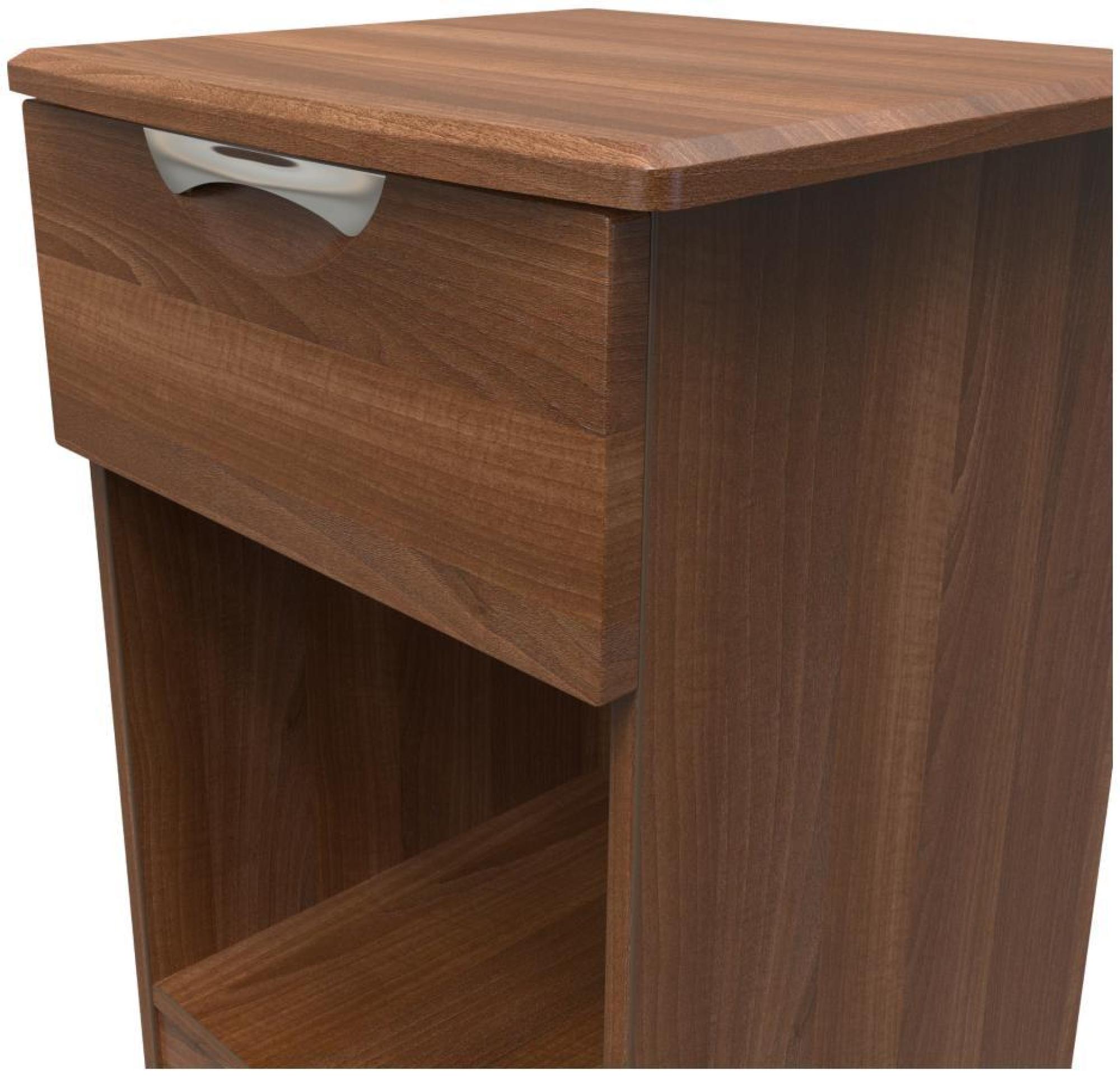 Product photograph of Flora Walnut Effect 1 Drawer Bedside Cabinet from Choice Furniture Superstore.
