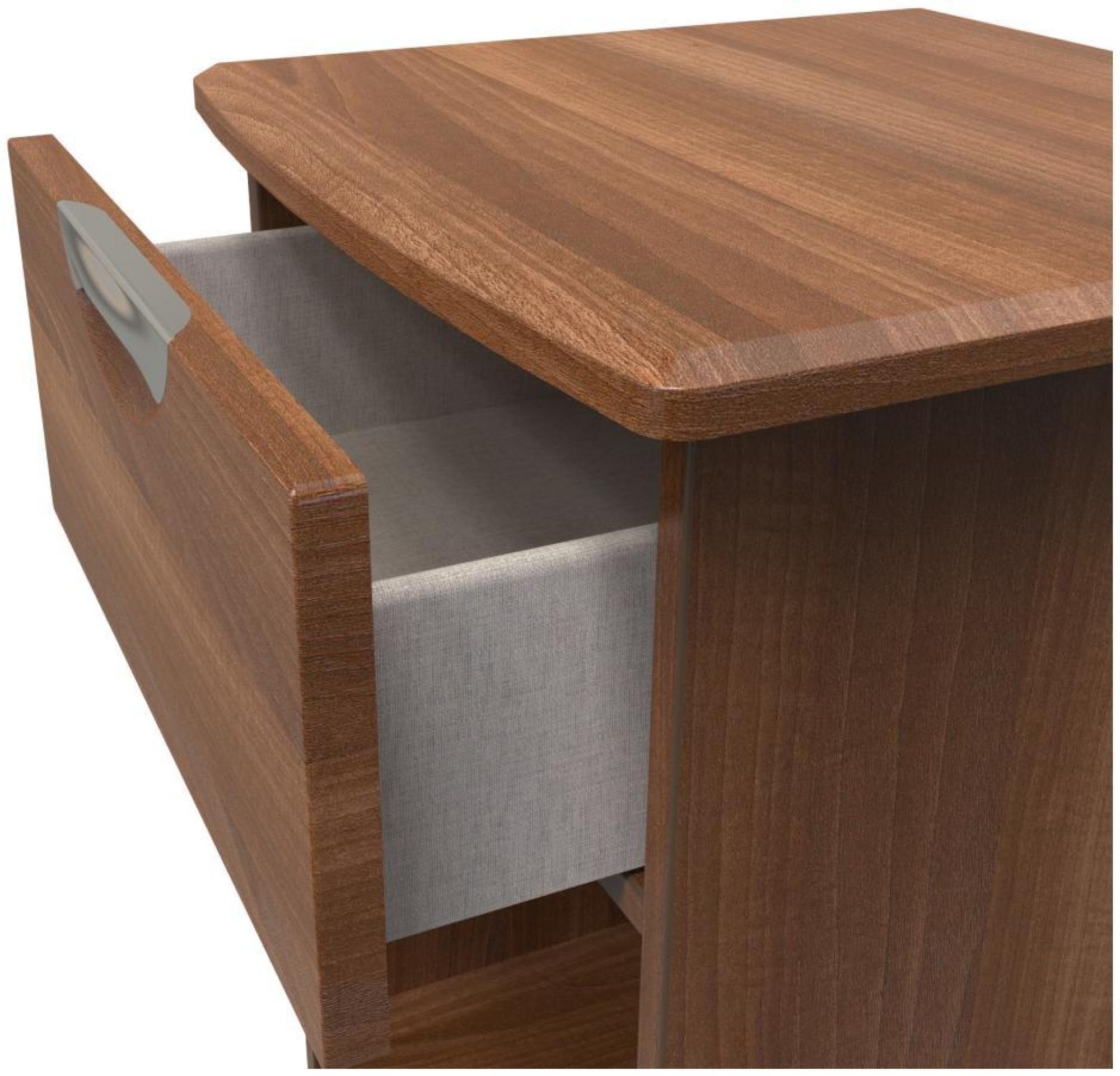 Product photograph of Flora Walnut Effect 1 Drawer Bedside Cabinet from Choice Furniture Superstore.