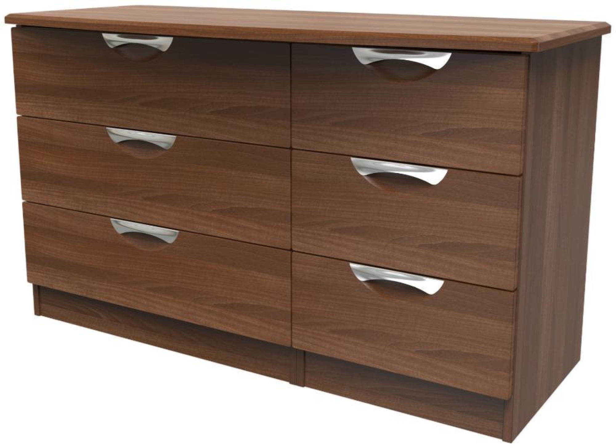 Product photograph of Flora Walnut Effect 6 Drawer Midi Dresser from Choice Furniture Superstore.