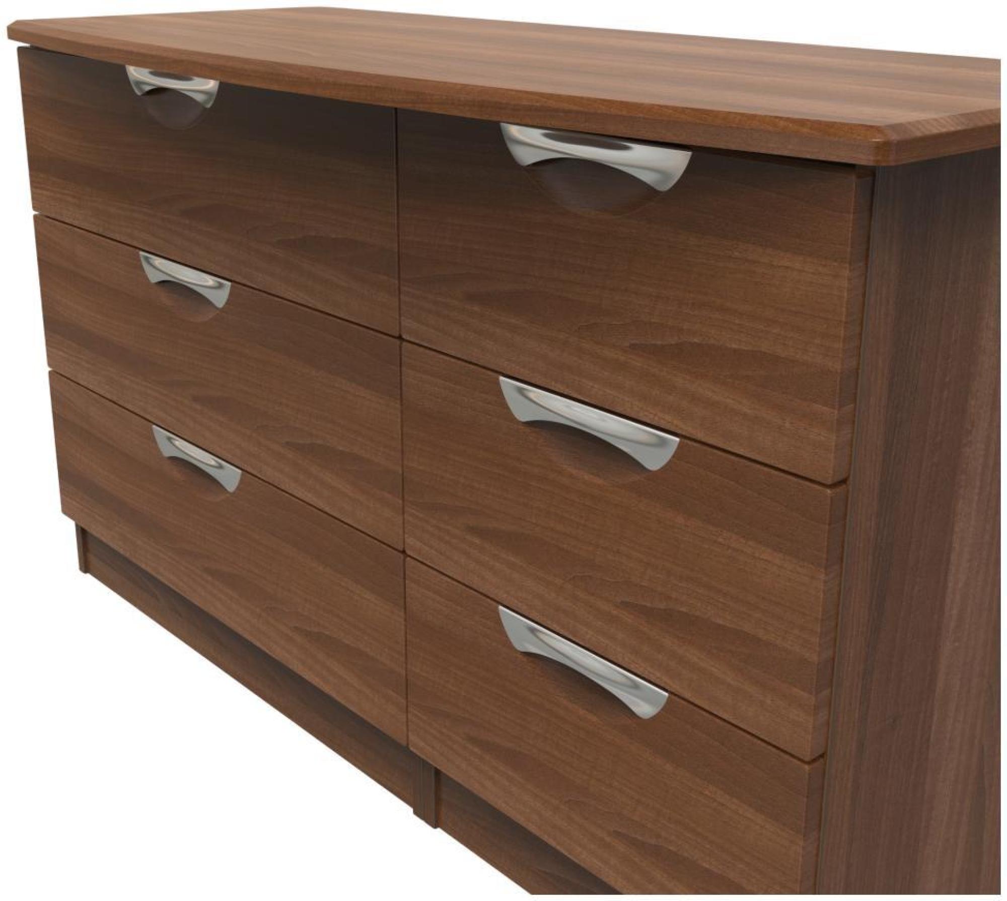 Product photograph of Flora Walnut Effect 6 Drawer Midi Dresser from Choice Furniture Superstore.
