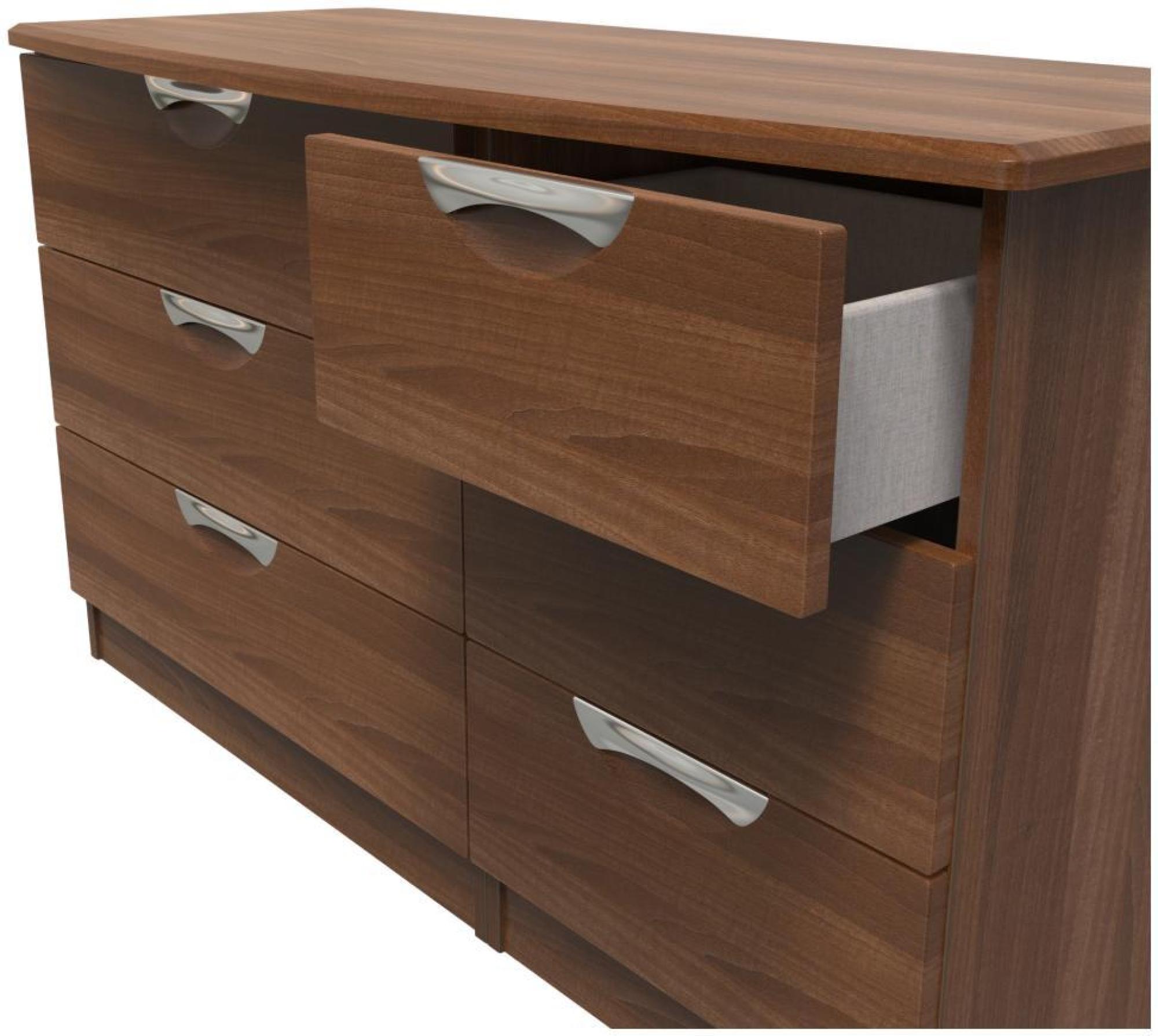 Product photograph of Flora Walnut Effect 6 Drawer Midi Dresser from Choice Furniture Superstore.