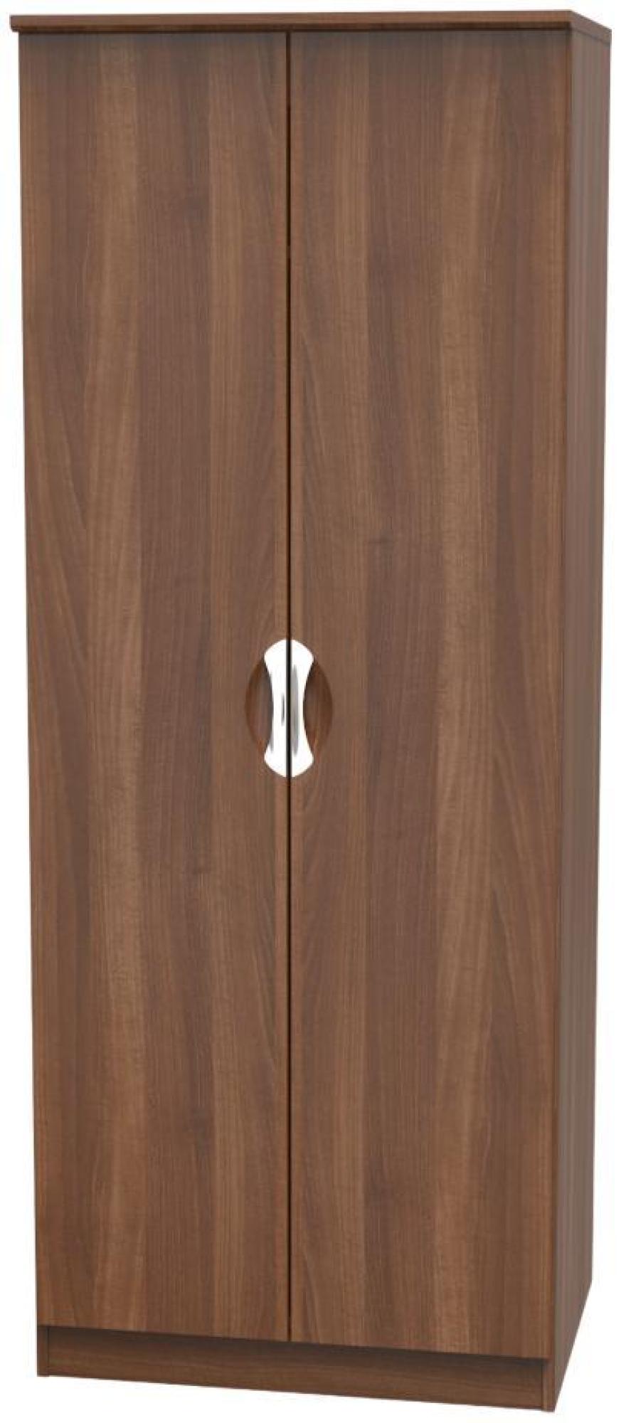 Product photograph of Flora Walnut Effect 2 Door Plain Tall Wardrobe from Choice Furniture Superstore.