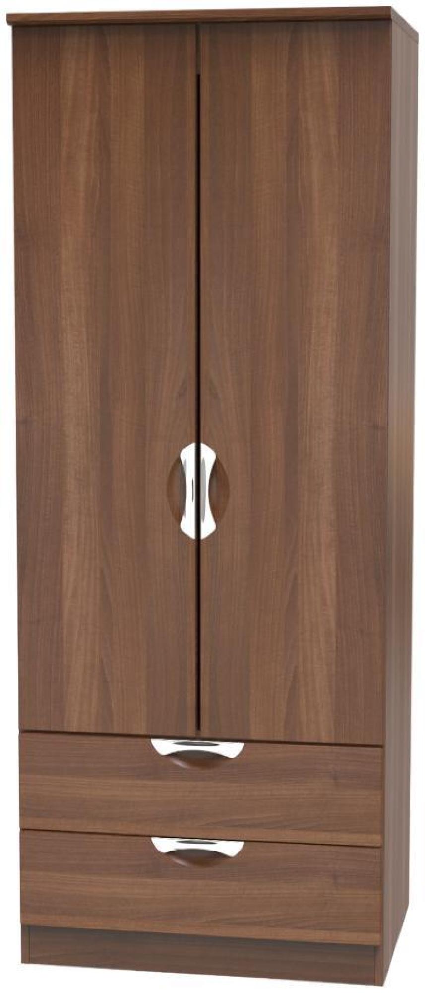 Product photograph of Flora Walnut Effect 2 Door 2 Drawer Double Wardrobe from Choice Furniture Superstore.