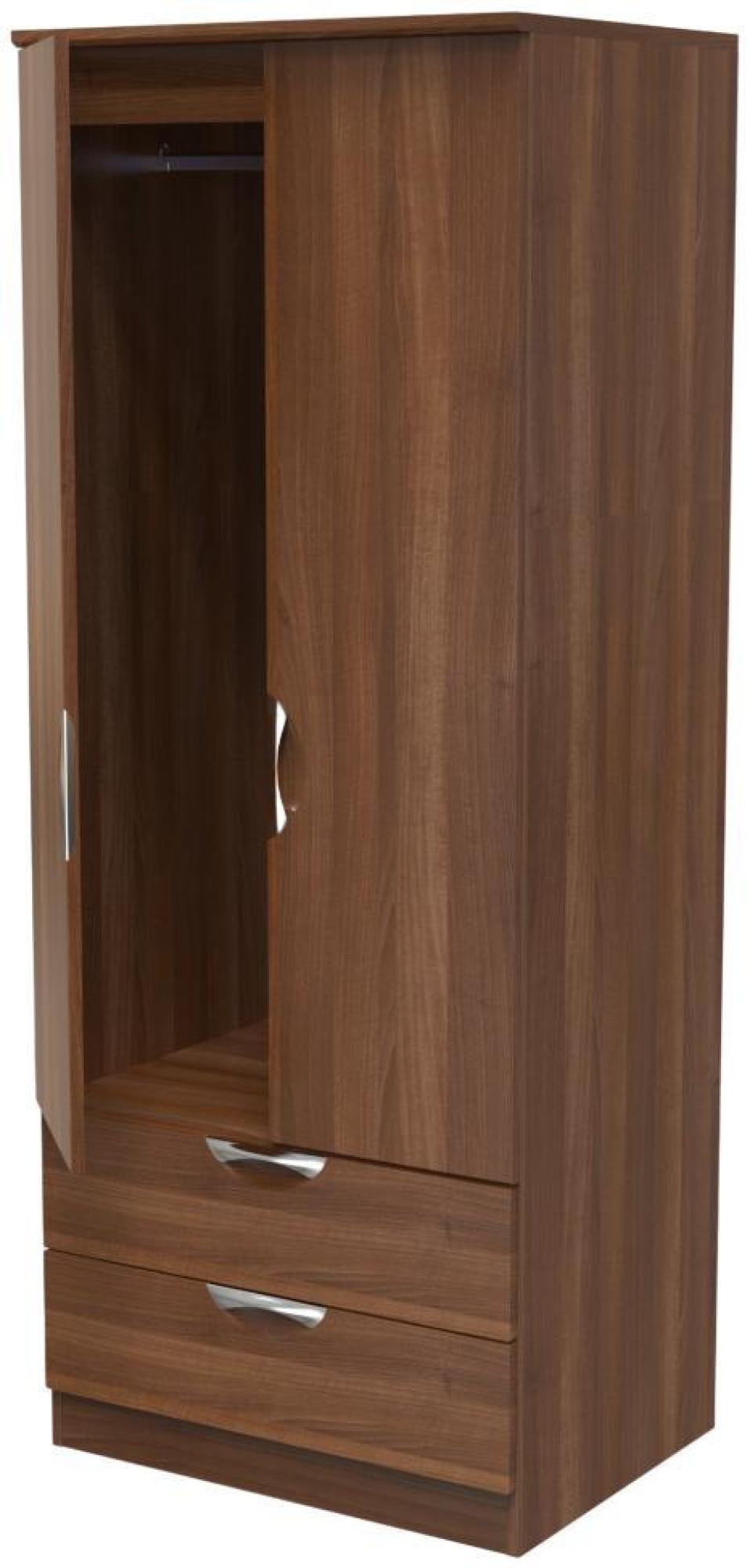 Product photograph of Flora Walnut Effect 2 Door 2 Drawer Double Wardrobe from Choice Furniture Superstore.