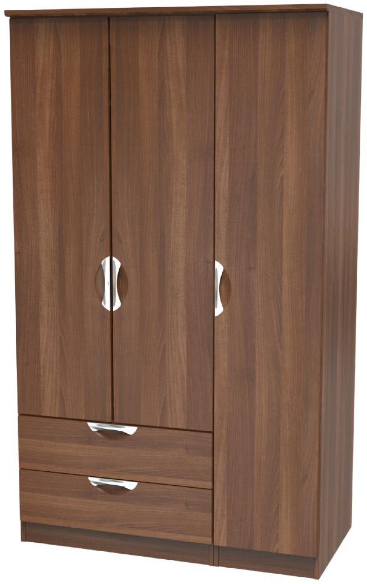 Product photograph of Flora Walnut Effect 3 Door Triple Wardrobe - Lhf 2 Drawers from Choice Furniture Superstore.