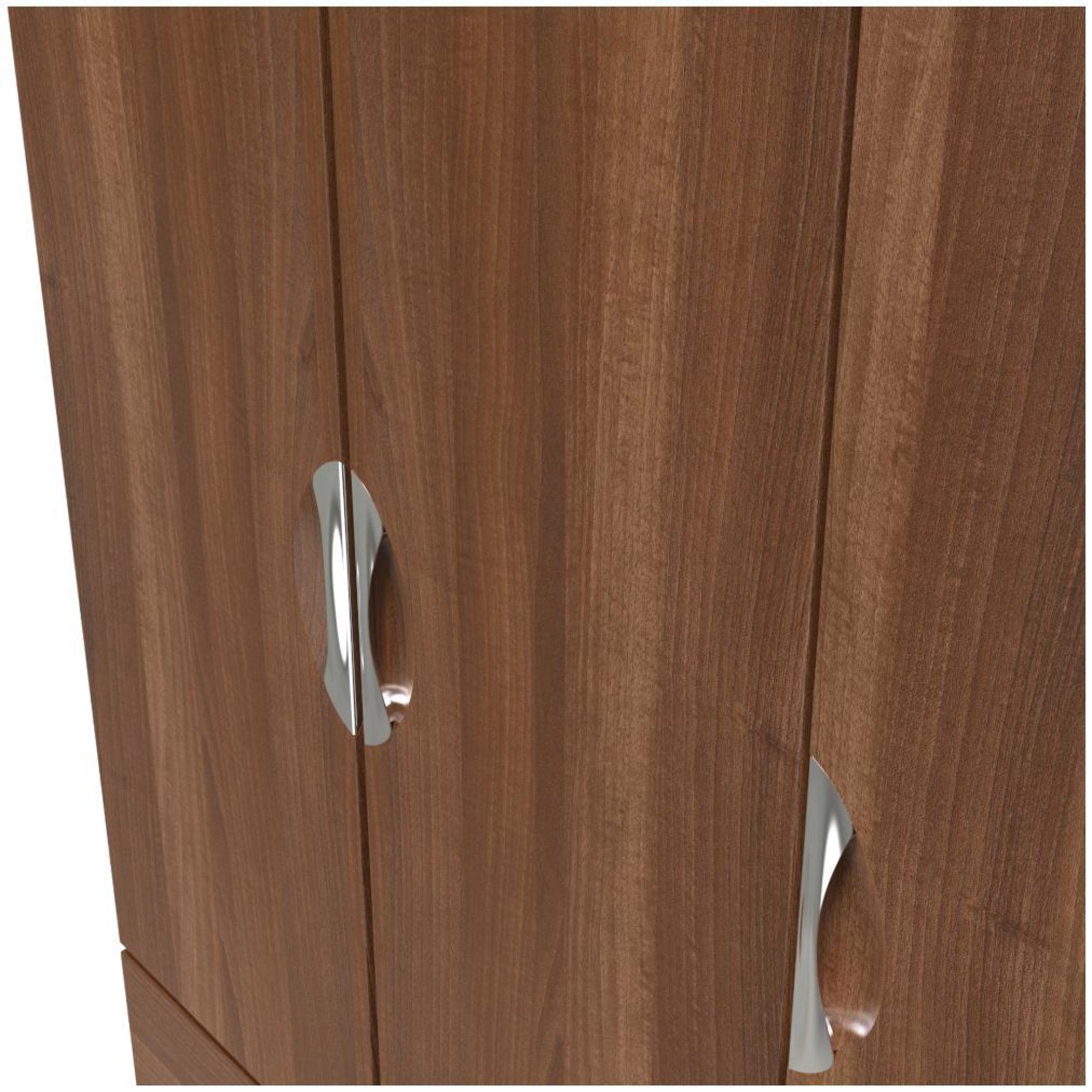 Product photograph of Flora Walnut Effect 3 Door Triple Wardrobe - Lhf 2 Drawers from Choice Furniture Superstore.