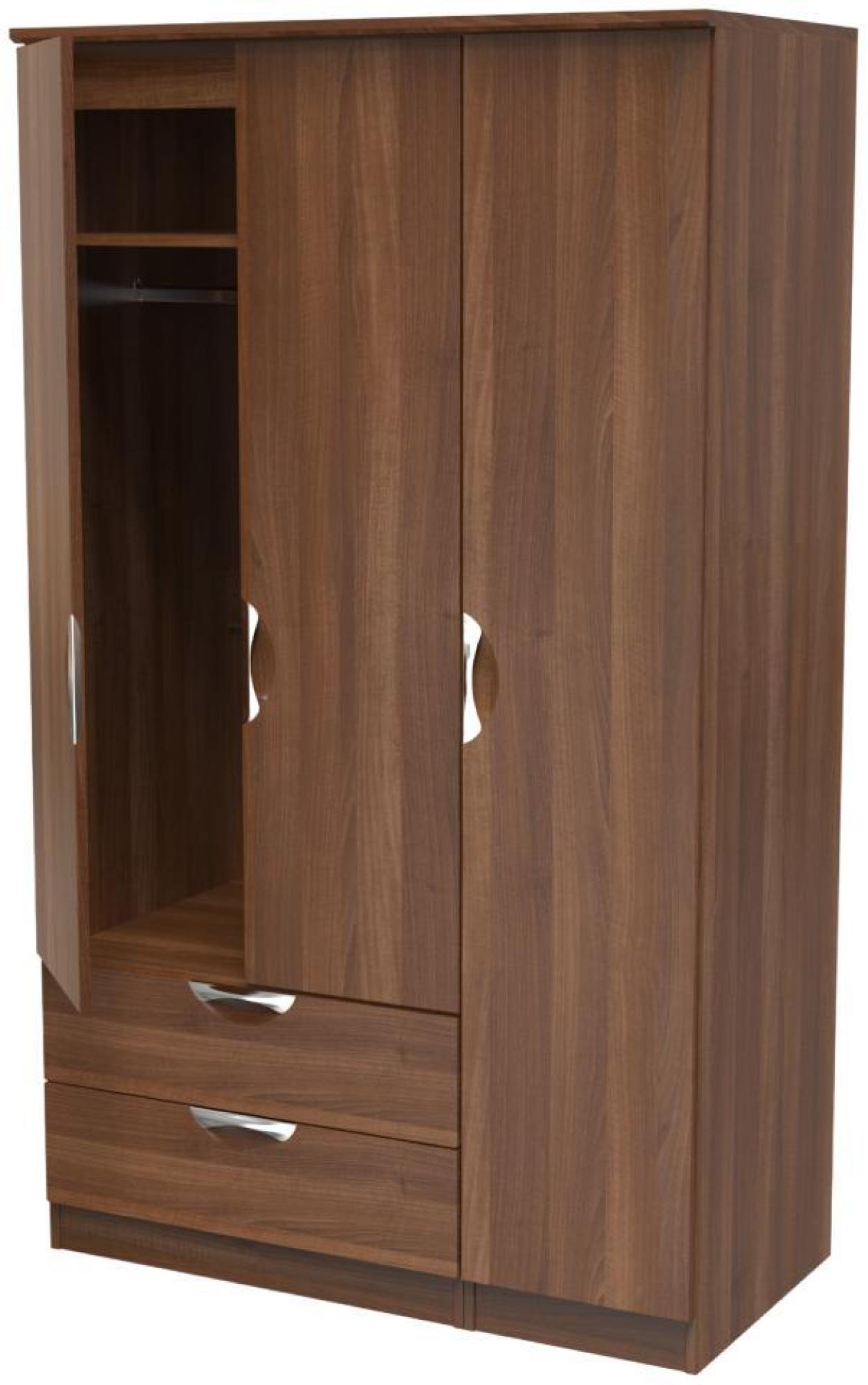 Product photograph of Flora Walnut Effect 3 Door Triple Wardrobe - Lhf 2 Drawers from Choice Furniture Superstore.