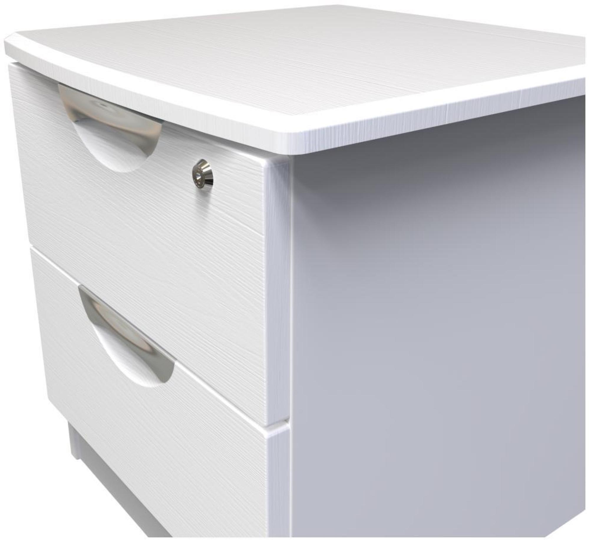Product photograph of Flora White 2 Drawer Bedside Cabinet With Lock from Choice Furniture Superstore.