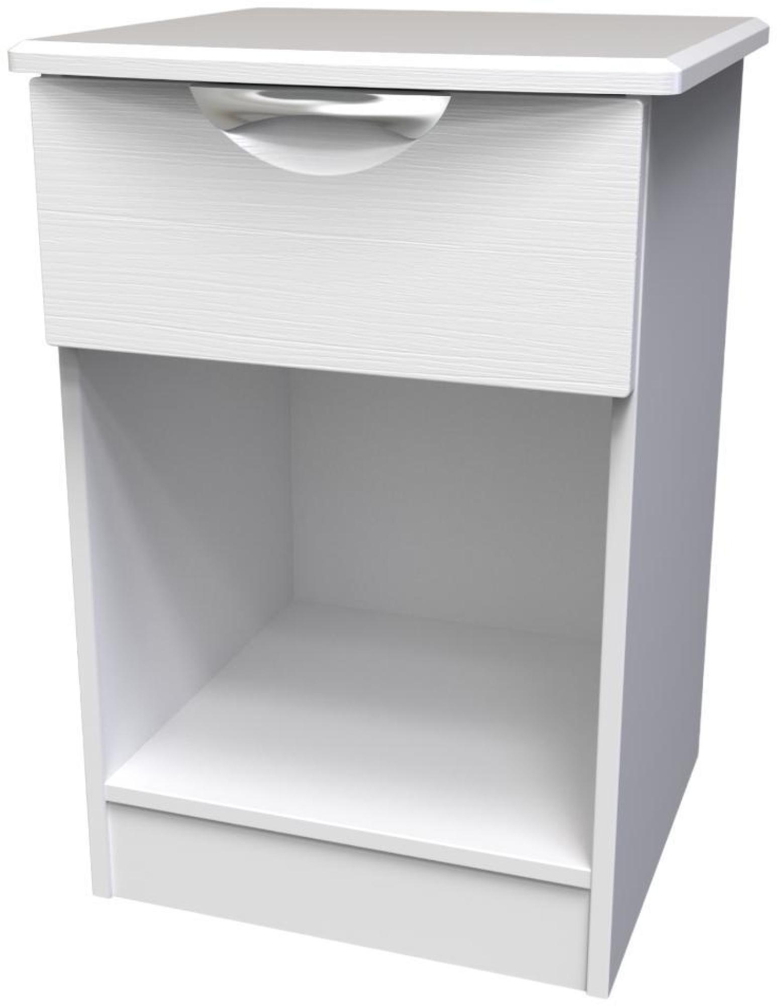Product photograph of Flora White 1 Drawer Bedside Cabinet from Choice Furniture Superstore.
