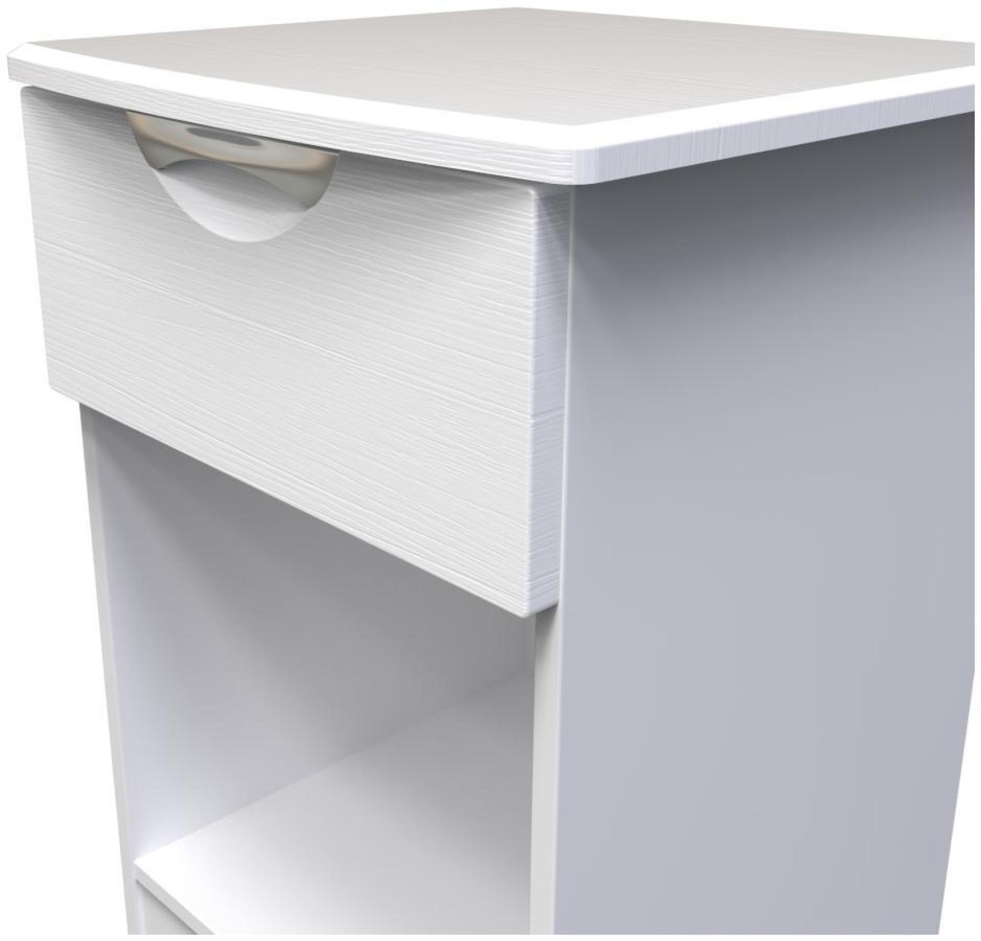 Product photograph of Flora White 1 Drawer Bedside Cabinet from Choice Furniture Superstore.