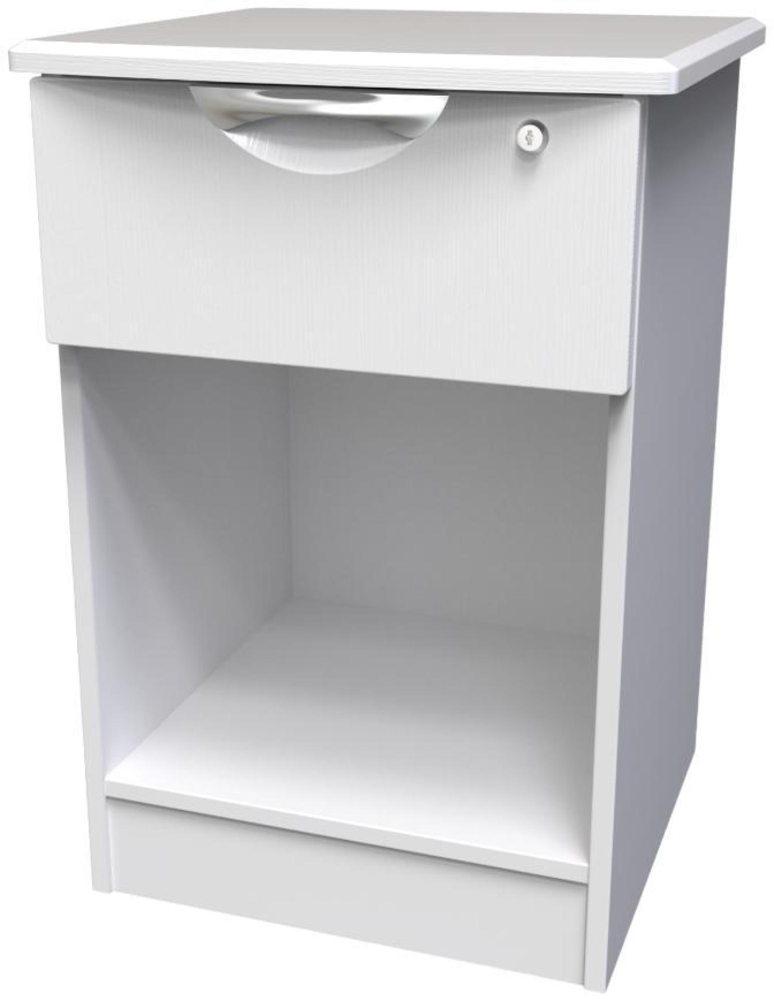 Product photograph of Flora White 1 Drawer Bedside Table With Lock from Choice Furniture Superstore.