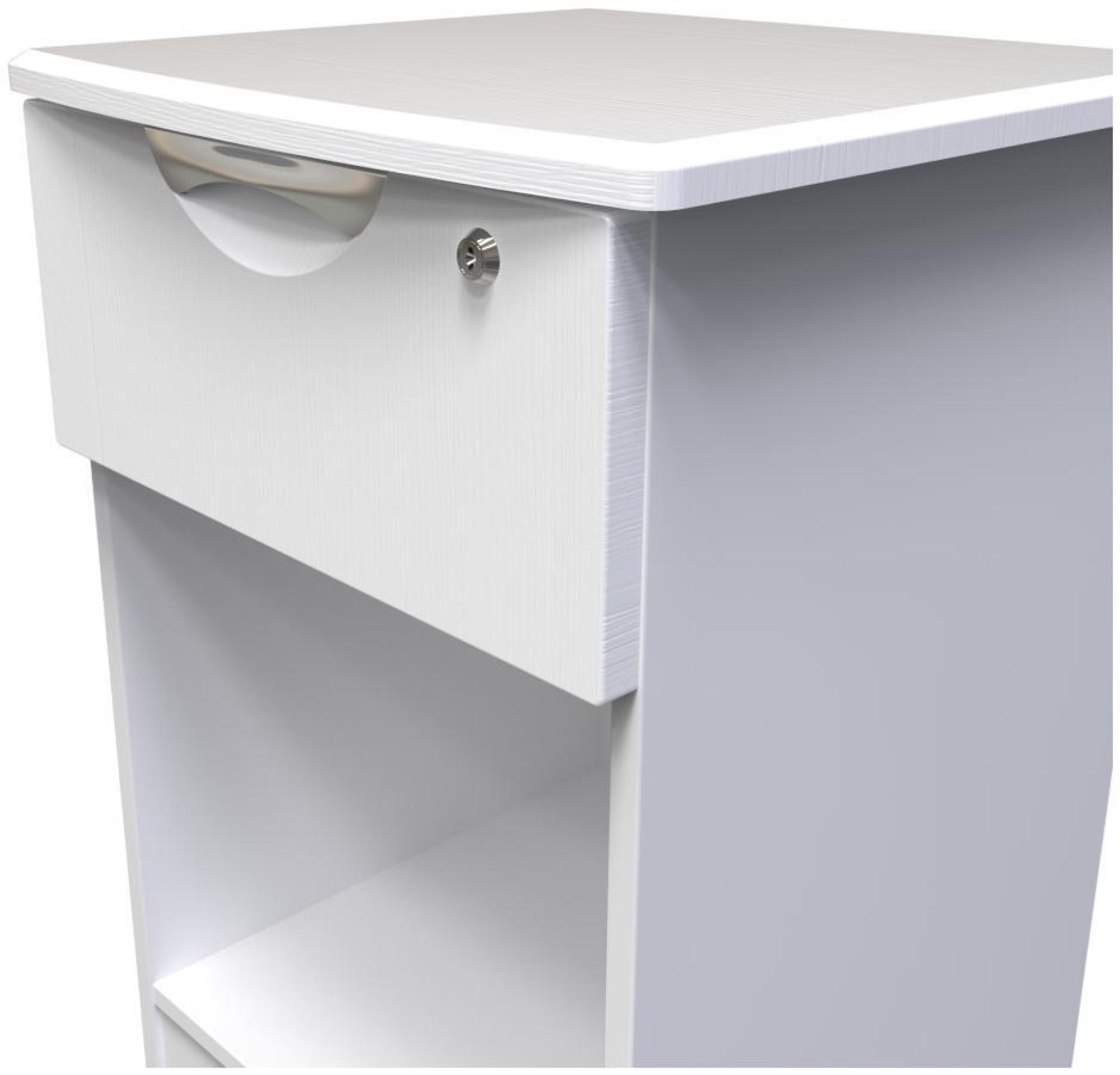 Product photograph of Flora White 1 Drawer Bedside Table With Lock from Choice Furniture Superstore.