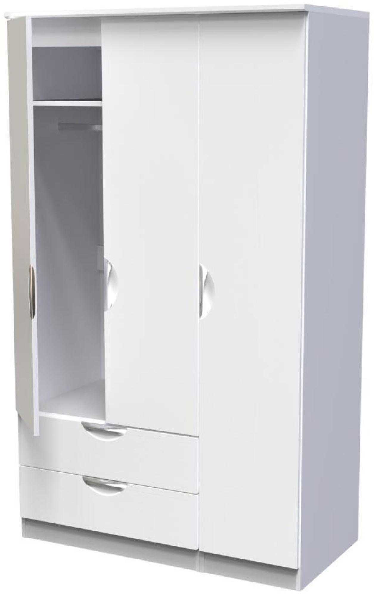 Product photograph of Flora White 3 Door Triple Wardrobe - Lhf 2 Drawers from Choice Furniture Superstore.