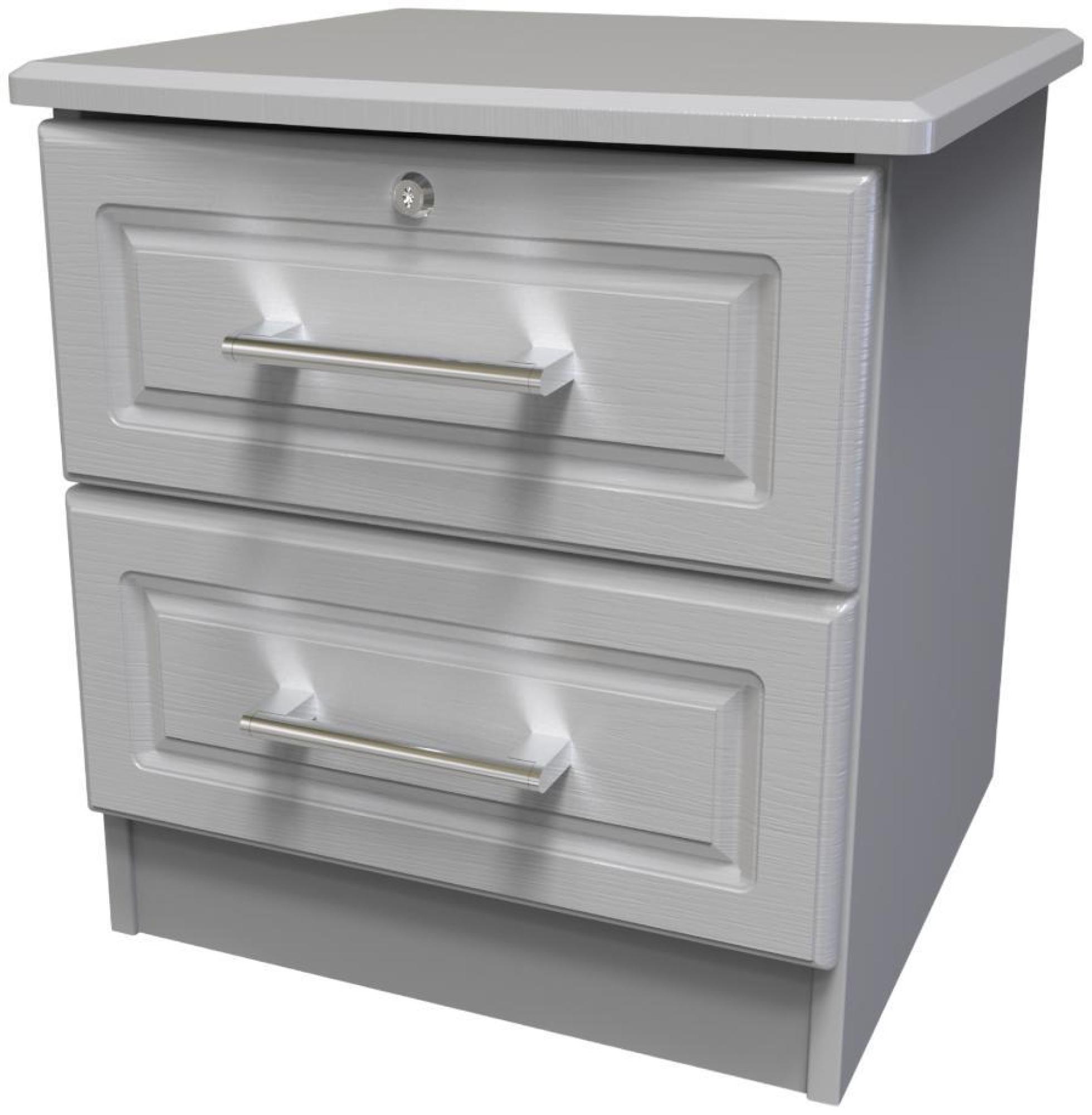 Product photograph of Gina Grey Ash 2 Drawer Bedside Cabinet With Lock from Choice Furniture Superstore.