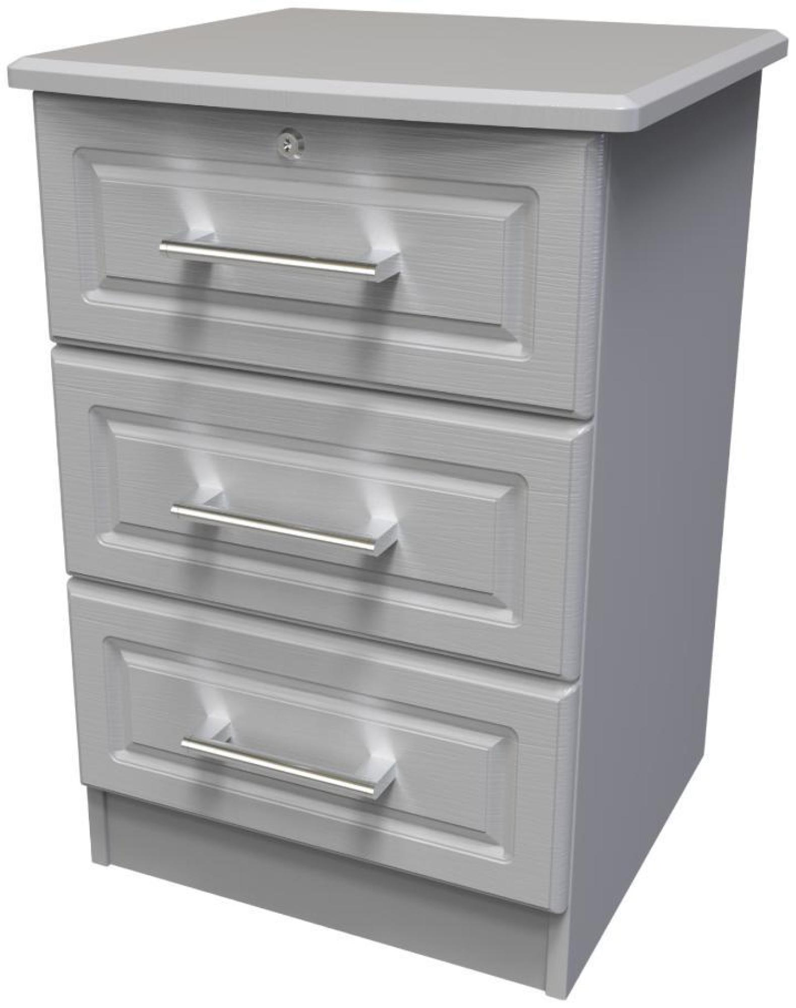 Product photograph of Gina Grey Ash 3 Drawer Bedside Cabinet With Lock from Choice Furniture Superstore.